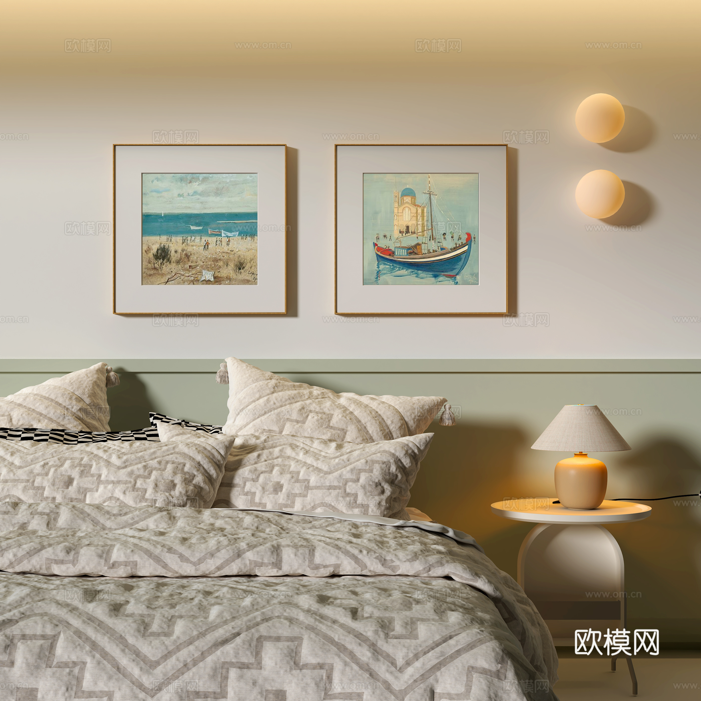 现代卧室装饰挂画su模型
