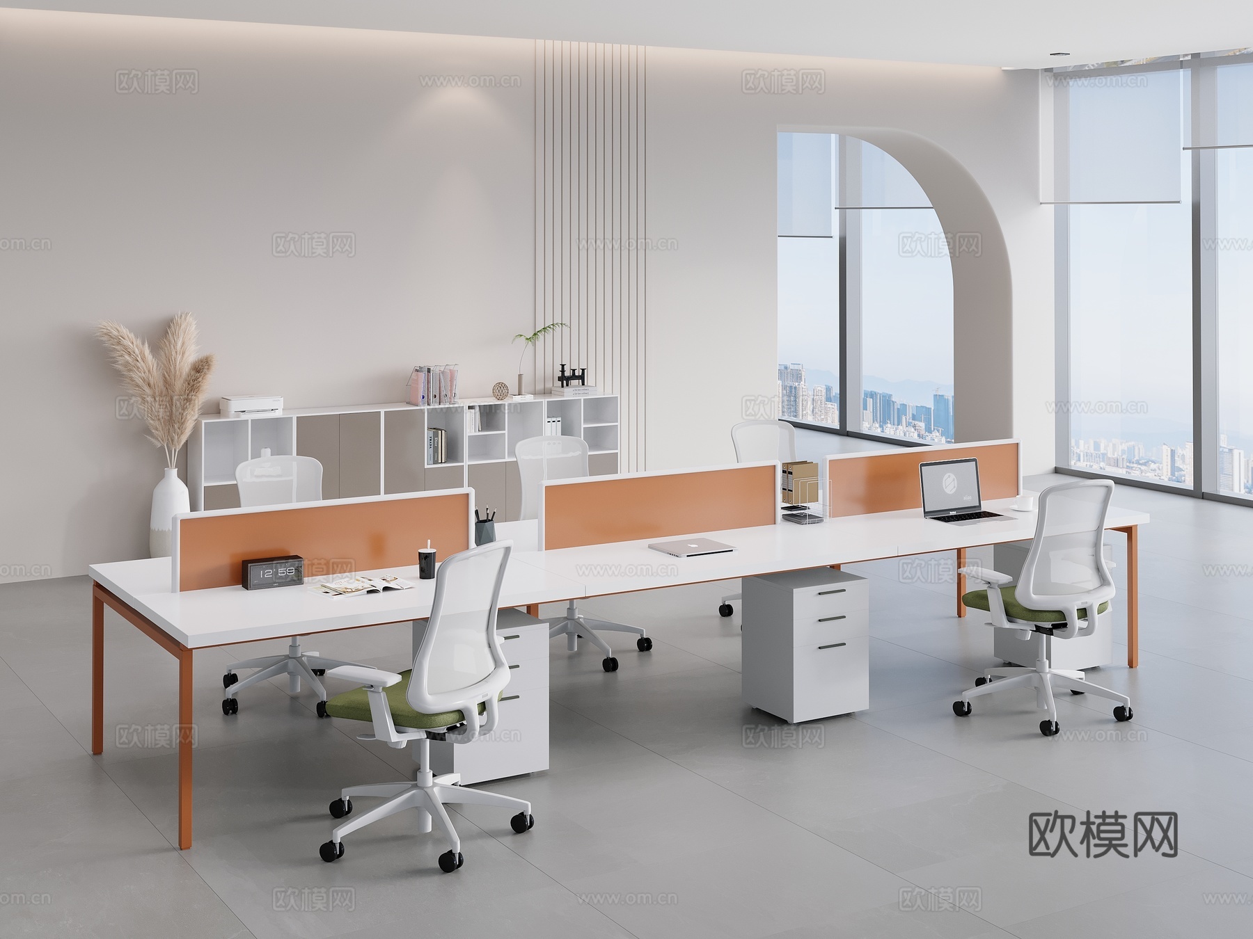 办公区现代员工桌3d模型