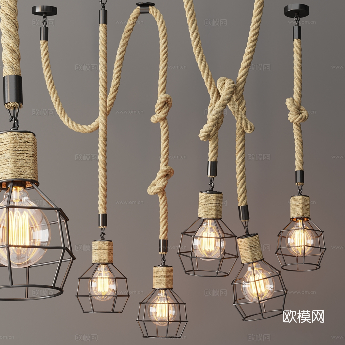 现代工业风麻绳装饰吊灯3d模型