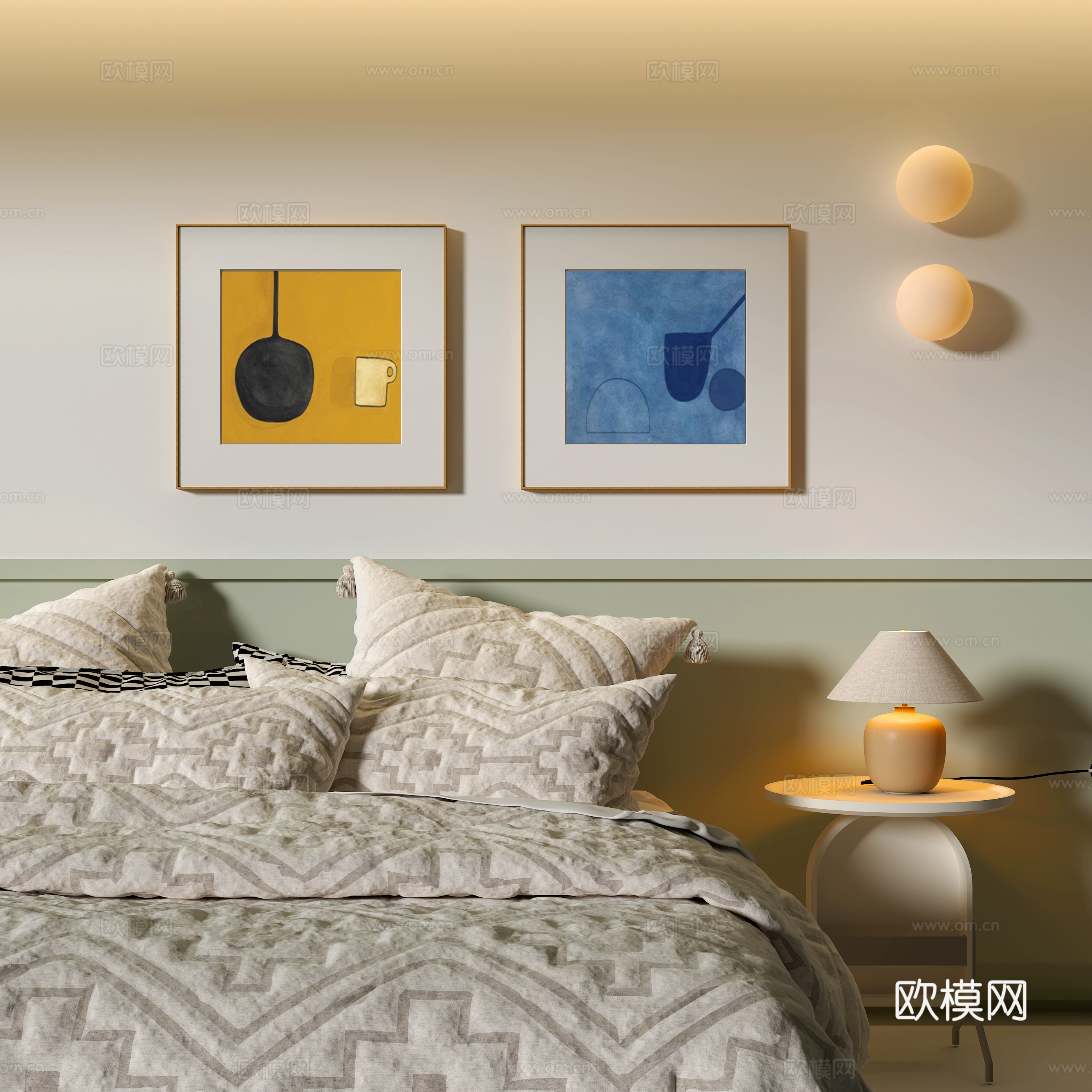 现代卧室装饰挂画su模型