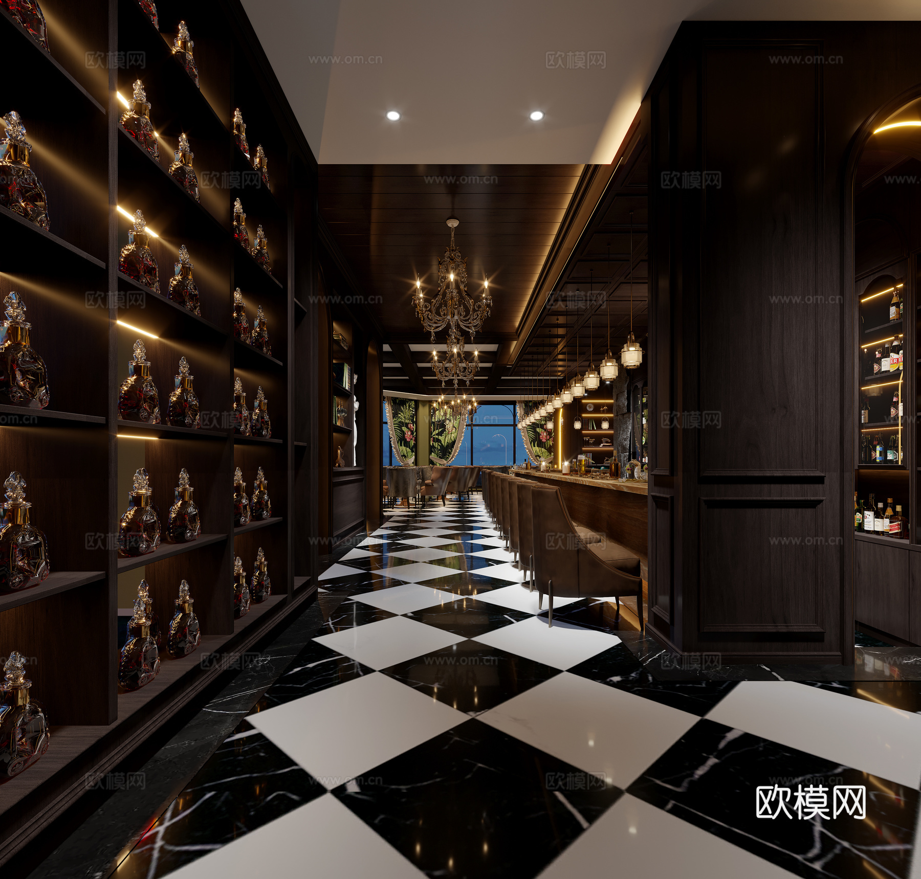 美式酒吧咖啡厅雪茄房3d模型