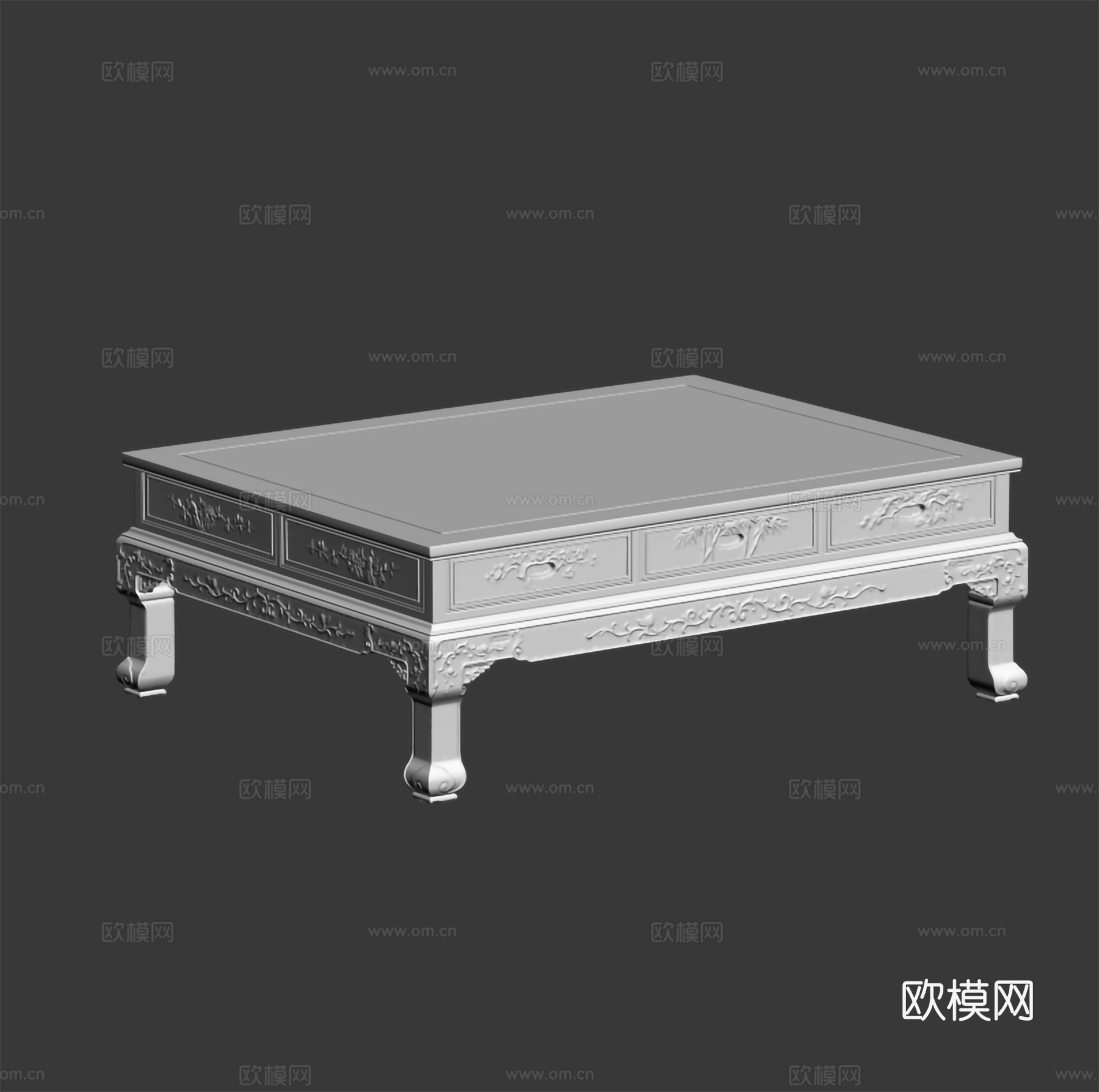 中式客厅茶几 雕花造型 实木红木3d模型