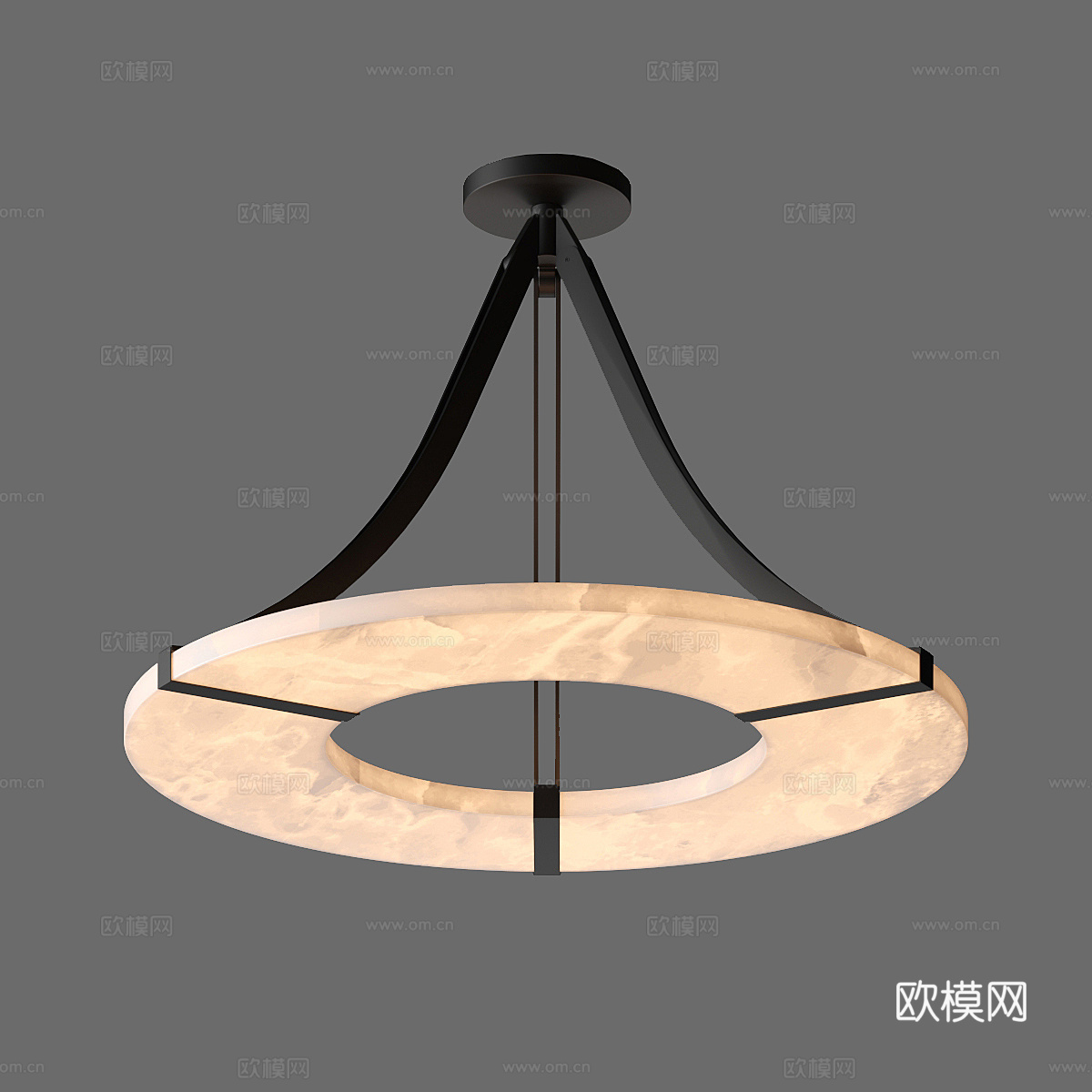 新中式轻奢圆形透光石装饰吊灯3d模型