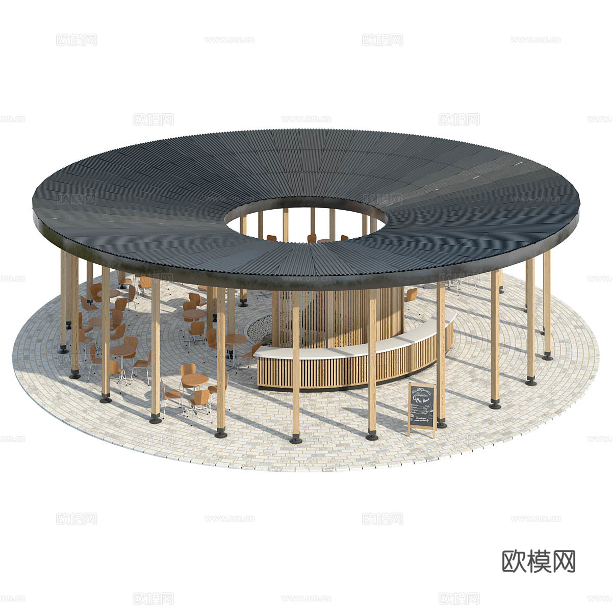 现代圆形露天咖啡厅3d模型