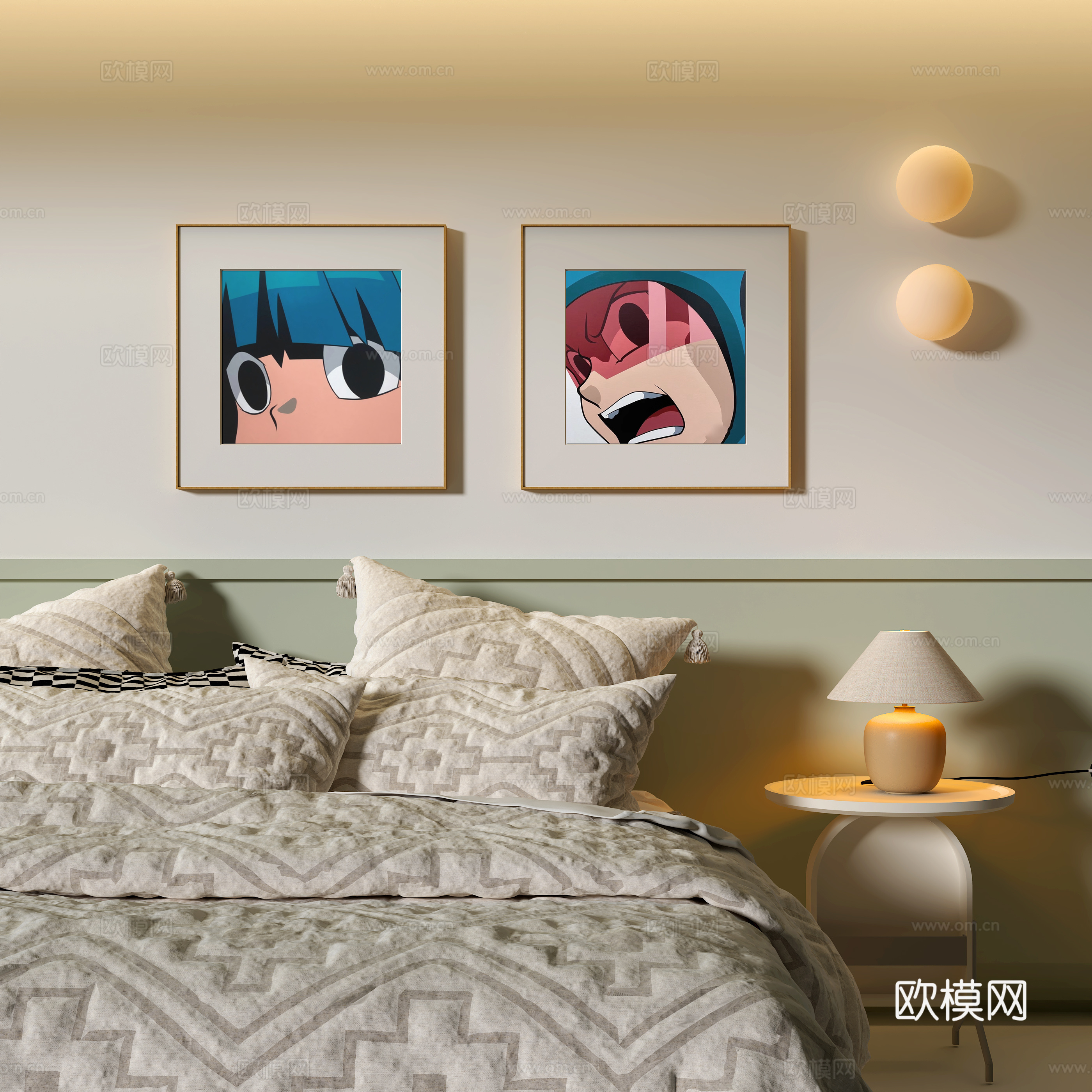 现代卧室装饰挂画 卡通人物挂画su模型