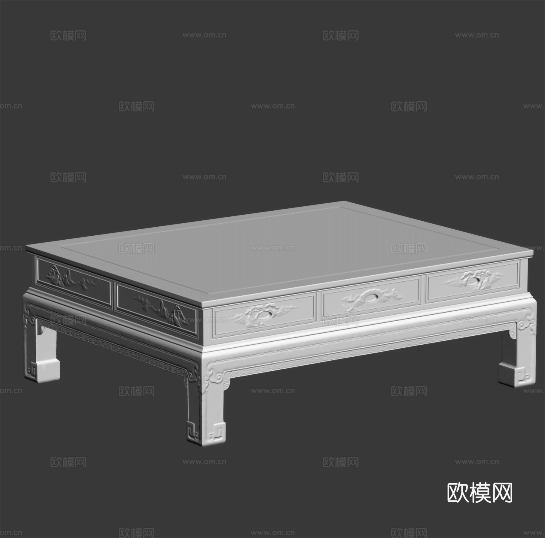 中式客厅茶几 方几 雕花造型 实木红木3d模型