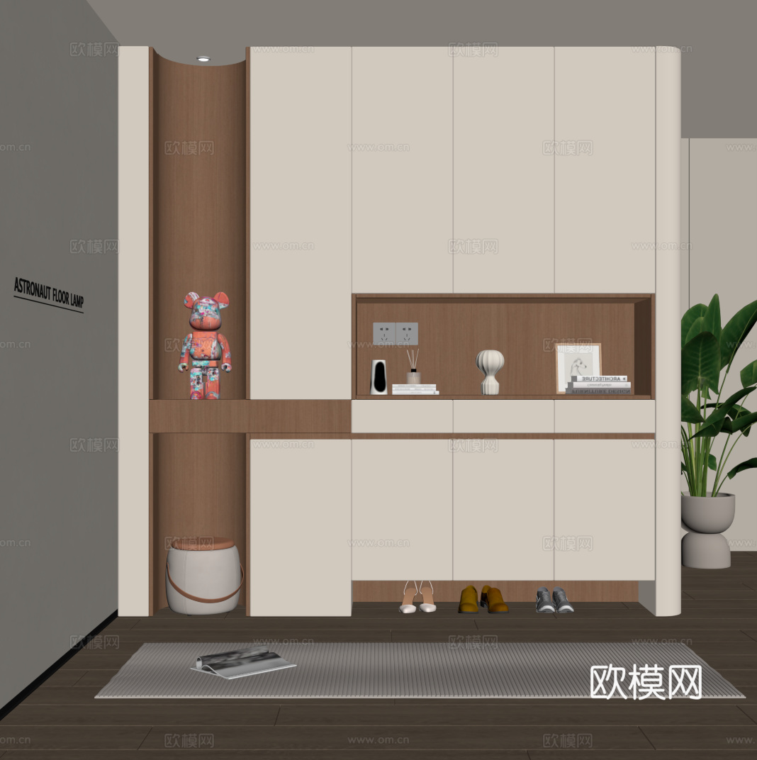 奶油风玄关柜 鞋柜su模型