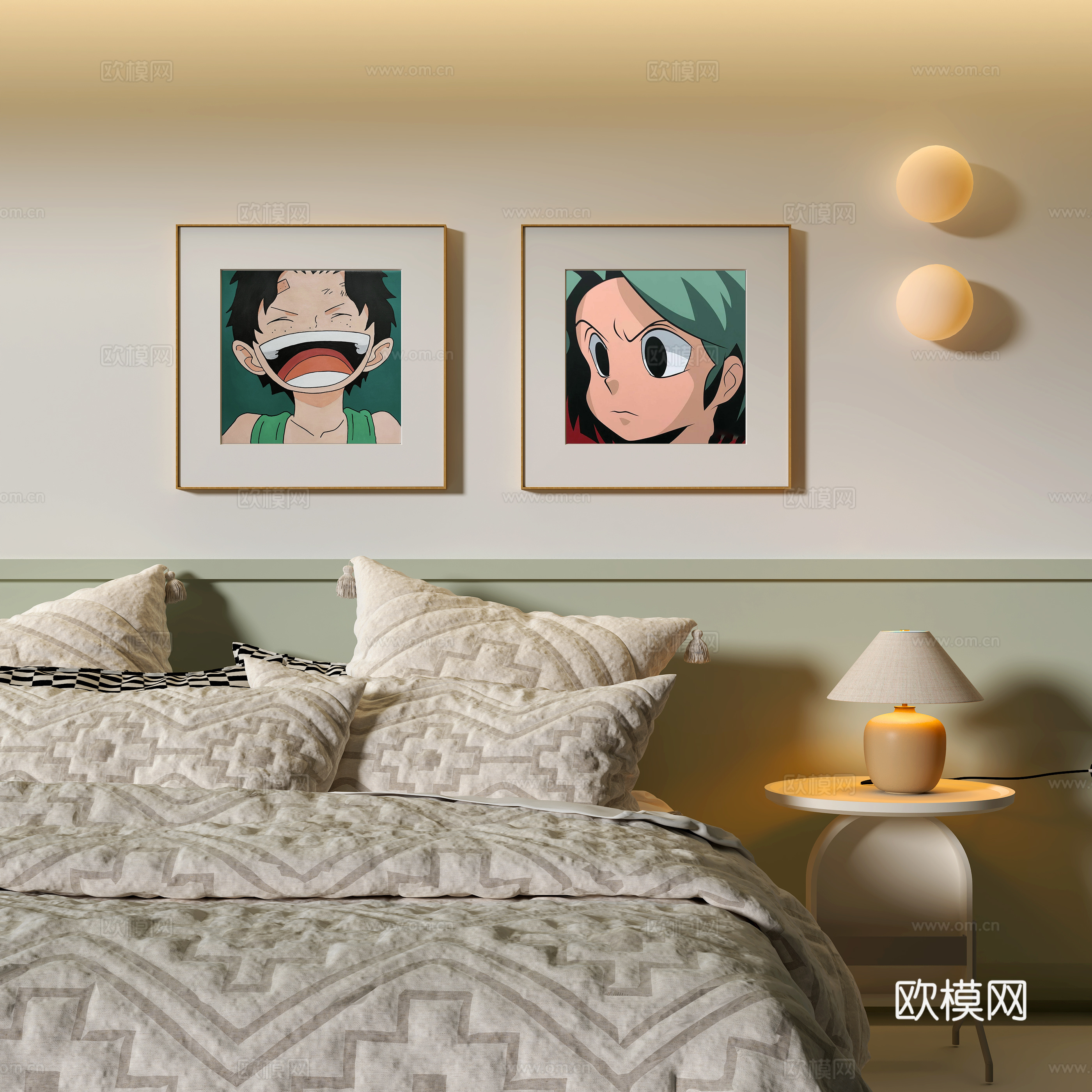 现代卧室装饰挂画 卡通人物挂画su模型