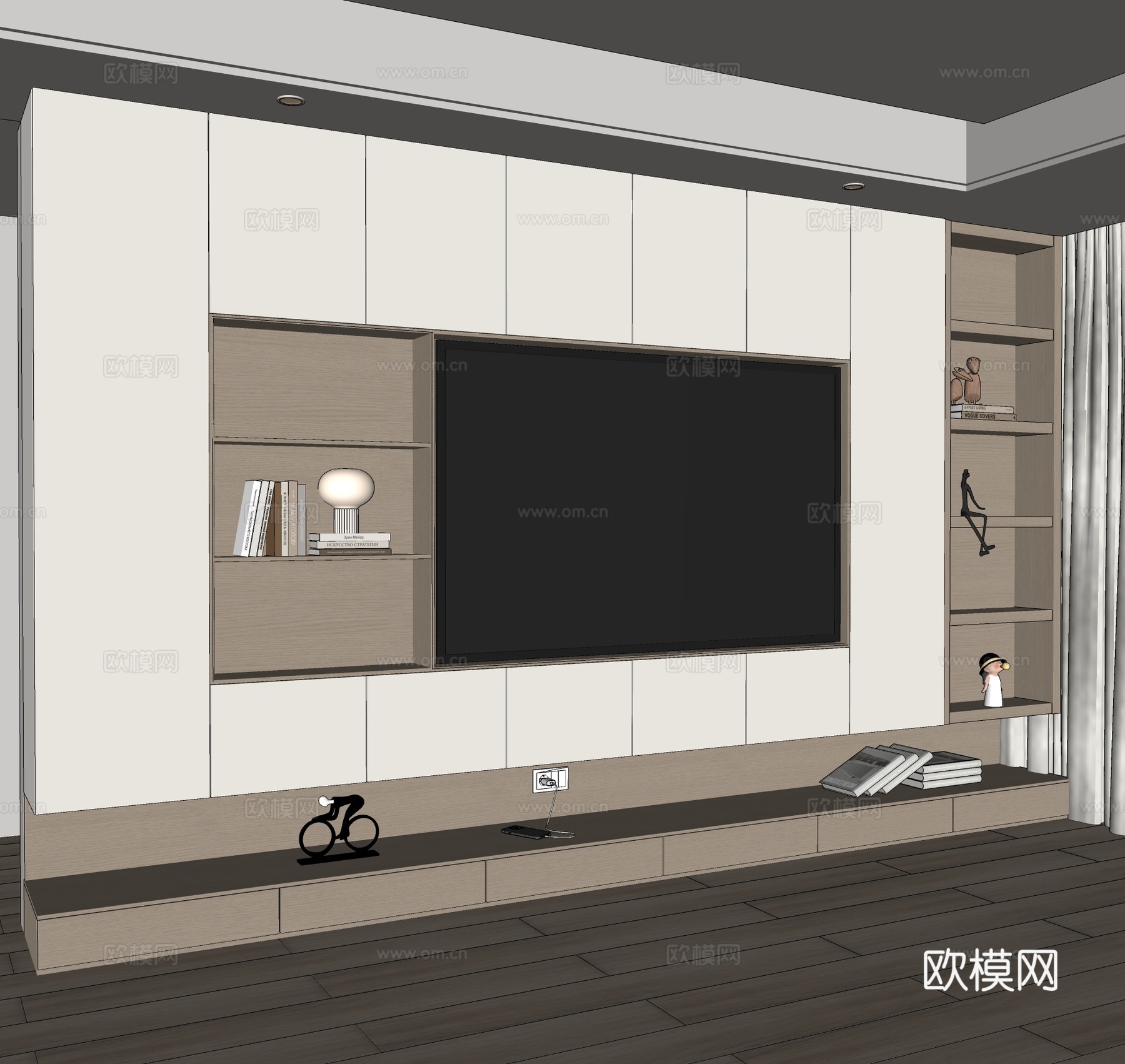 现代电视背景柜 简约电视墙背景柜su模型