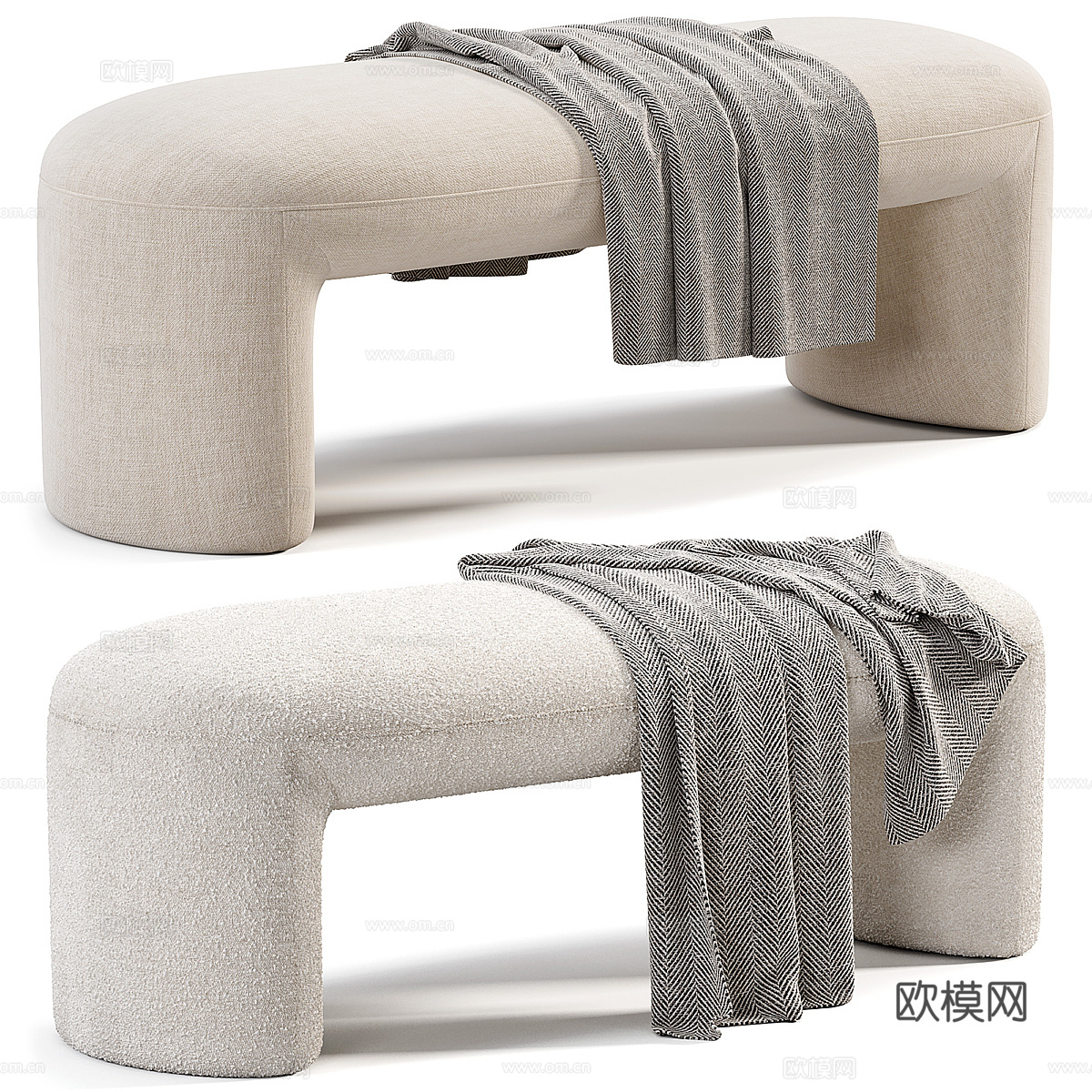 现代意式奶油风布艺长凳 床尾凳3d模型
