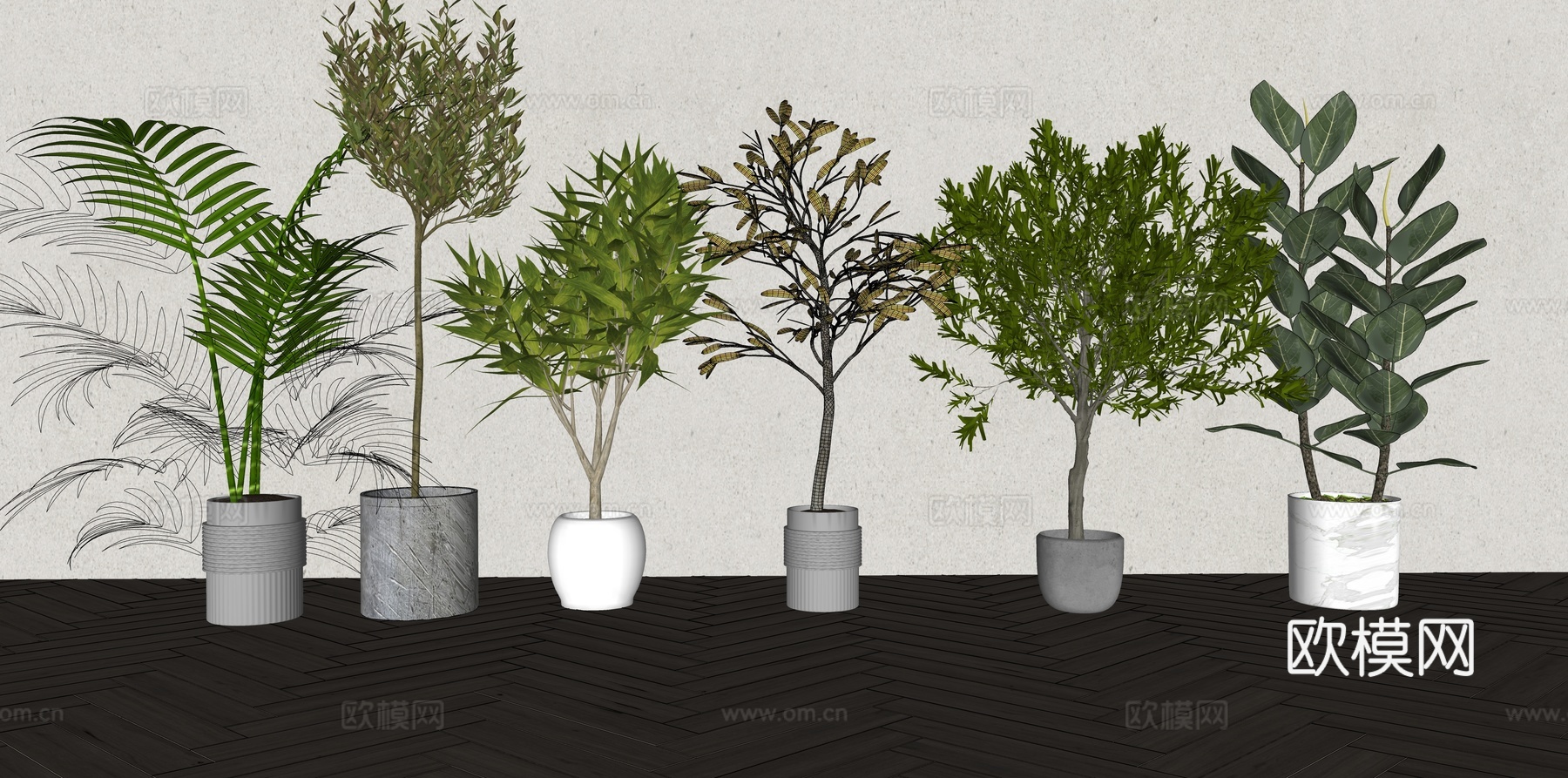 现代森系植物盆栽组合 绿植盆栽 盆景 阳台植物su模型
