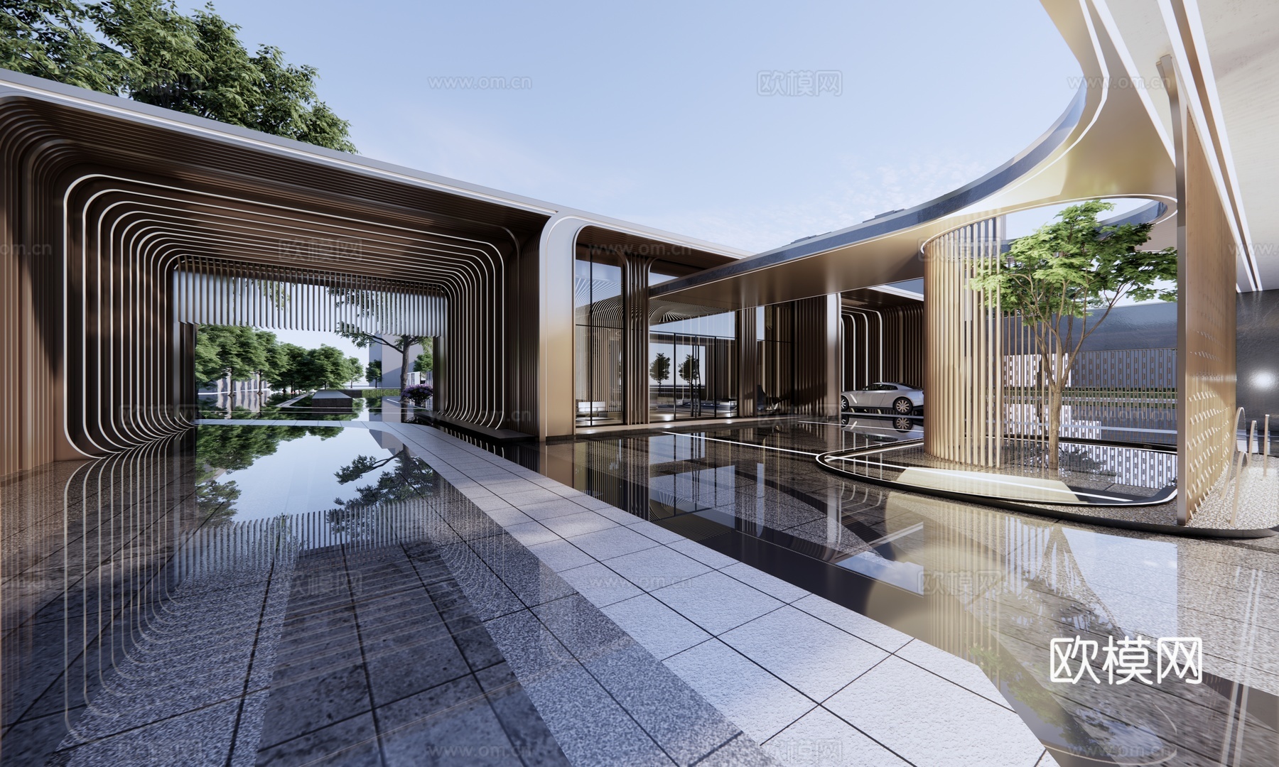 现代圆弧社区大门社区围墙su模型