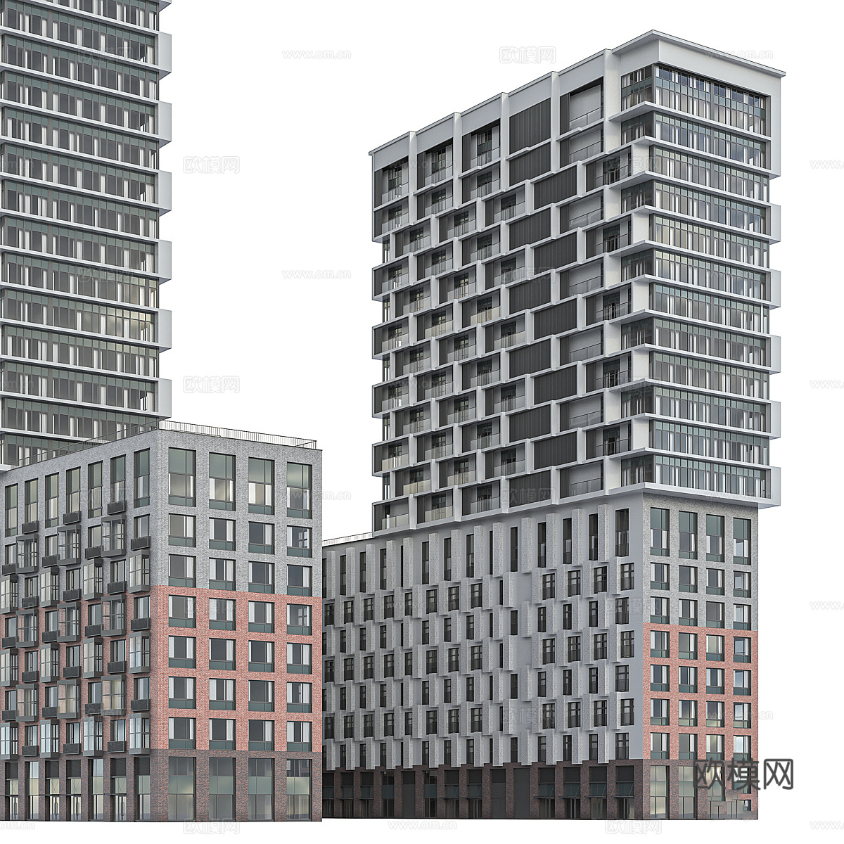 现代高层住宅建筑外观3d模型