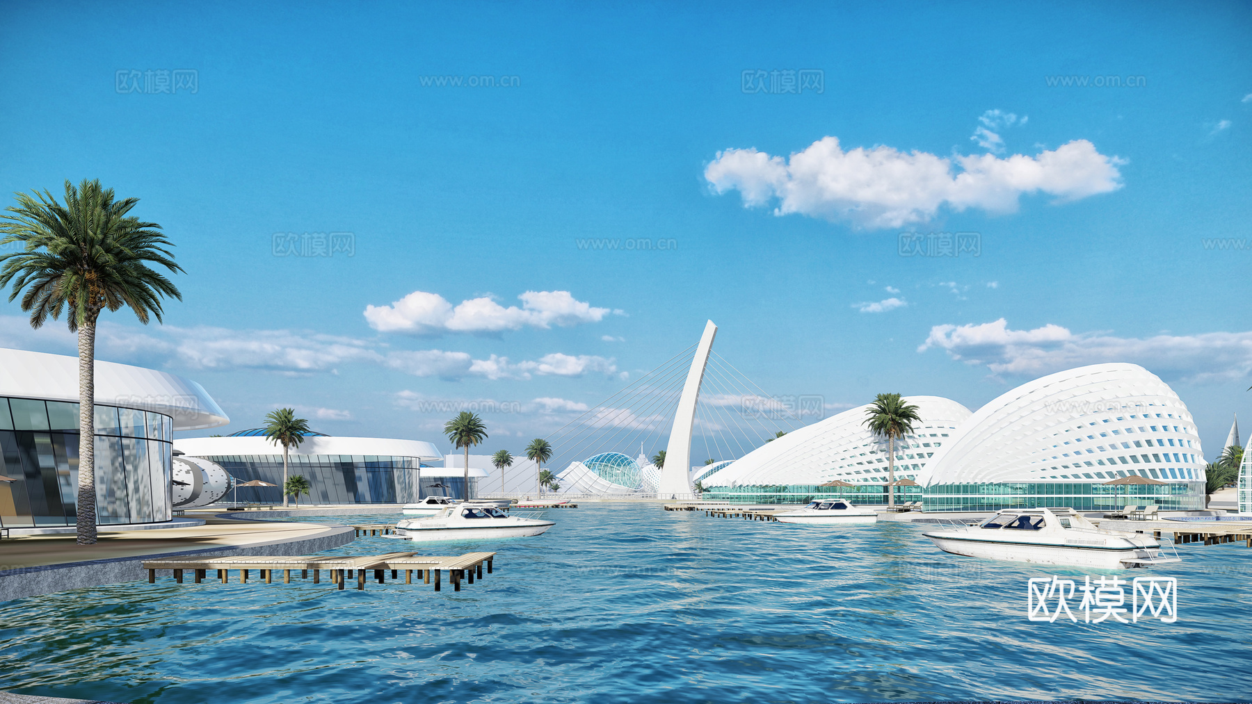 现代鸟瞰规划 美国城市规划 临海城市规划 海洋主题城市 异形su模型