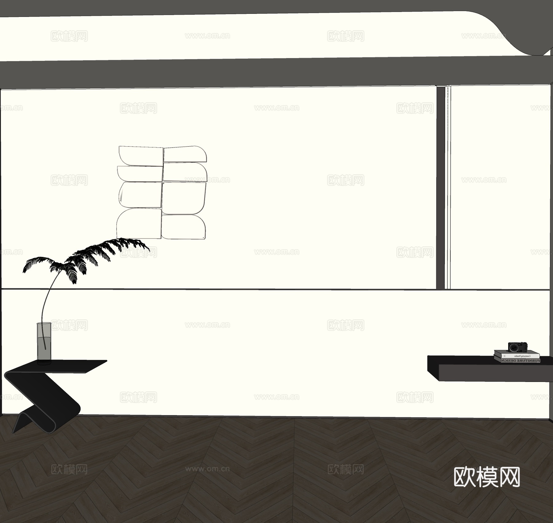 现代床头背景墙 简约床头背景墙su模型