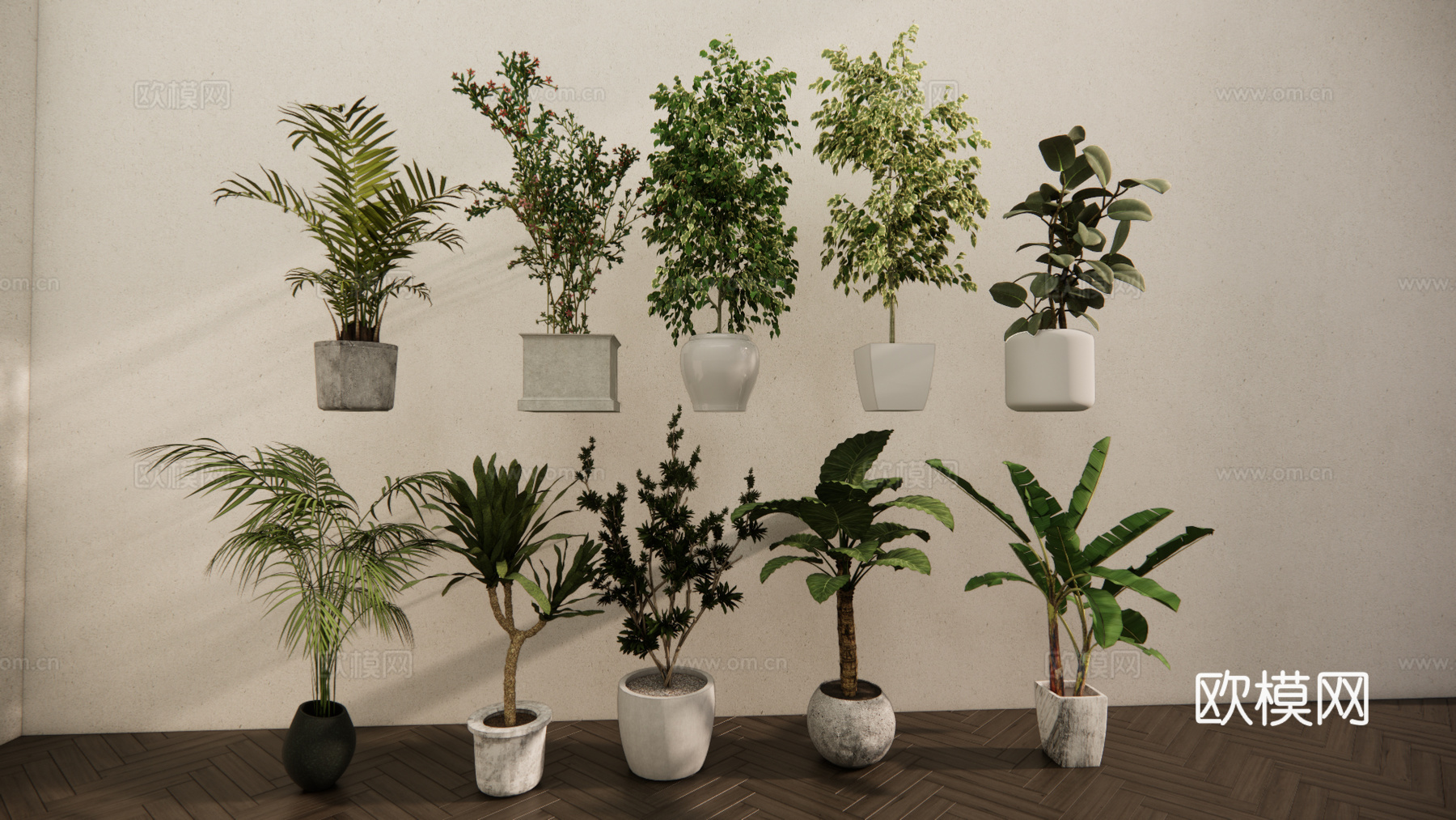现代森系植物盆栽组合 绿植盆栽 盆景 阳台植物su模型