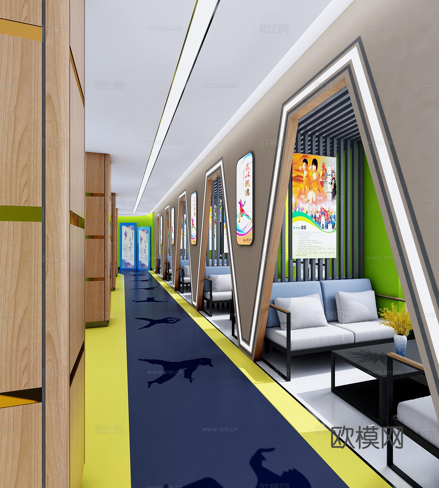现代走廊 休息区 学校3d模型