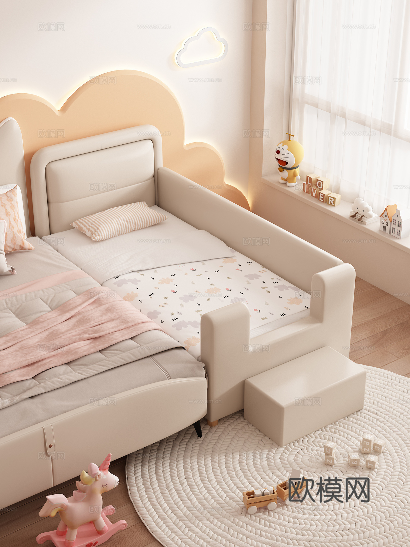 拼接床 儿童床 婴儿床 卧室 玩具 女孩房su模型