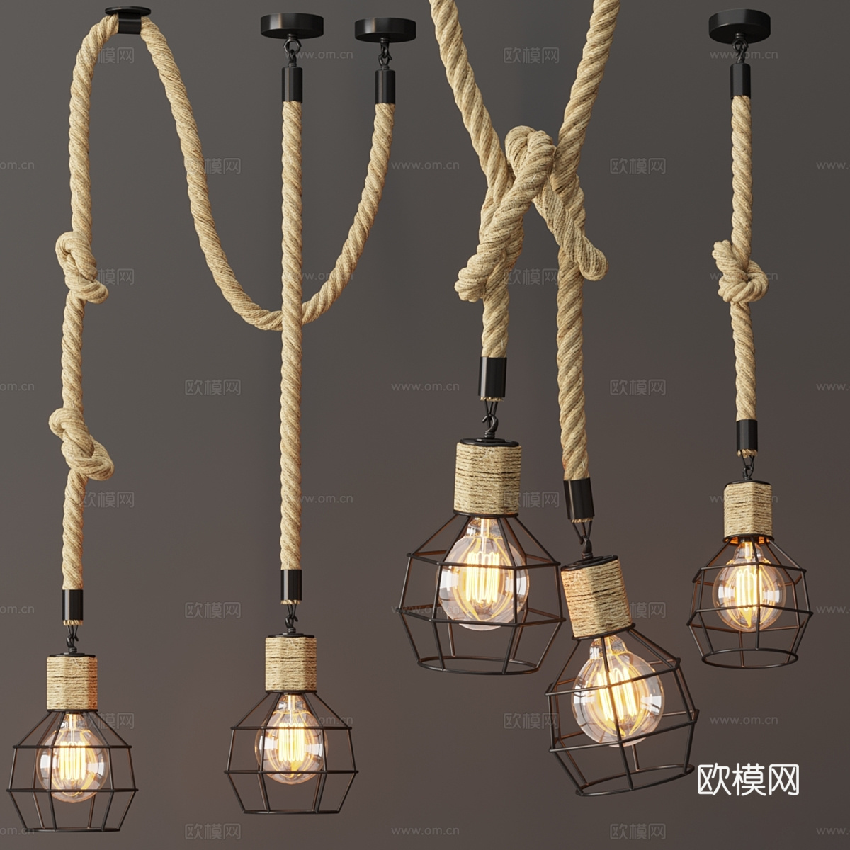 现代工业风麻绳装饰吊灯3d模型