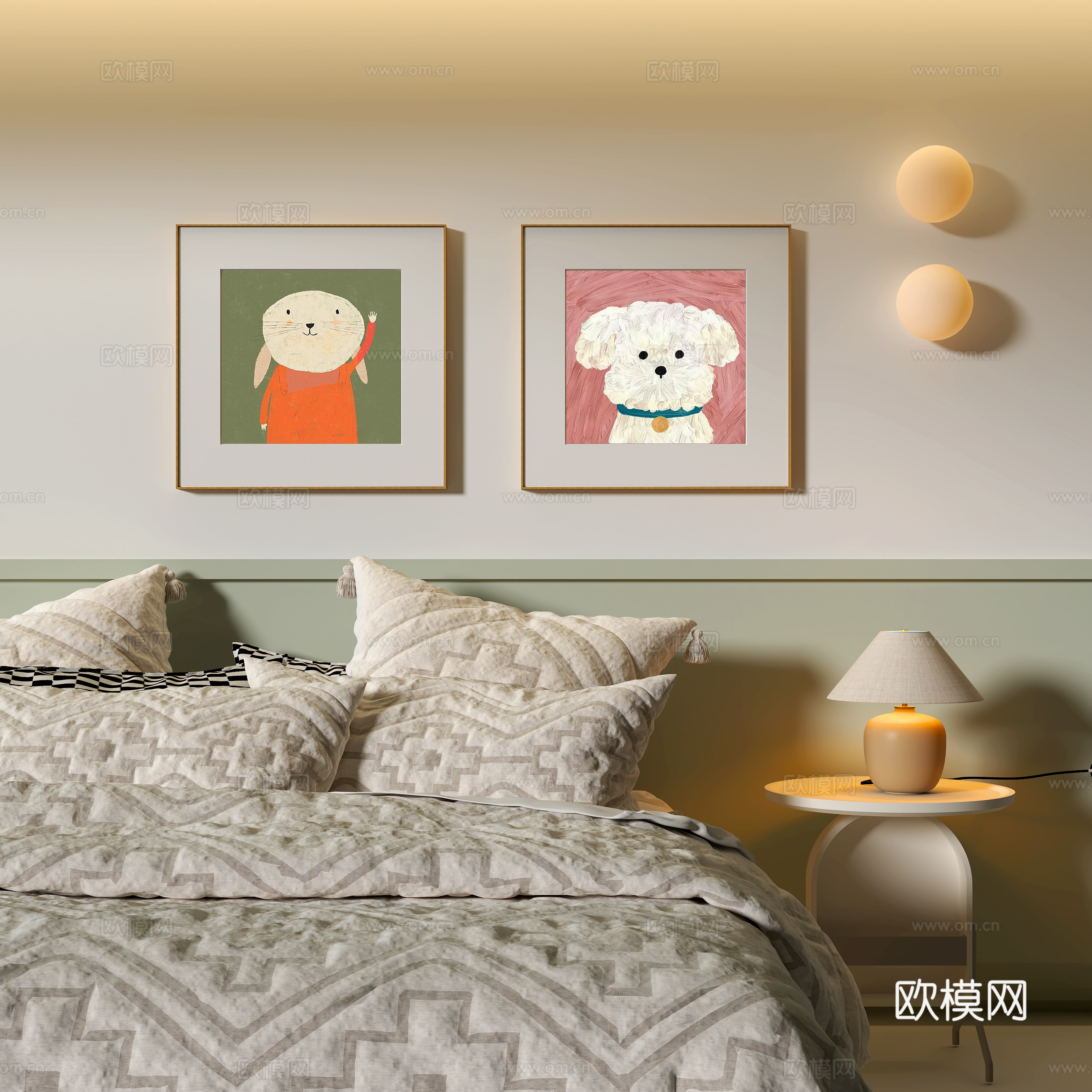 现代卧室装饰挂画 卡通挂画su模型