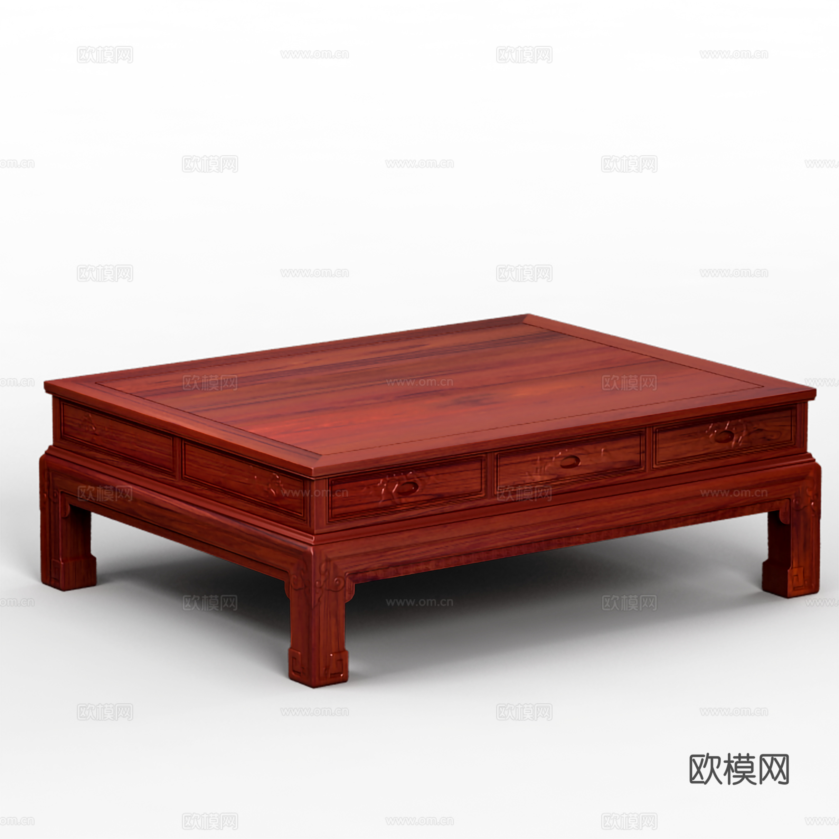 中式客厅茶几 方几 雕花造型 实木红木3d模型