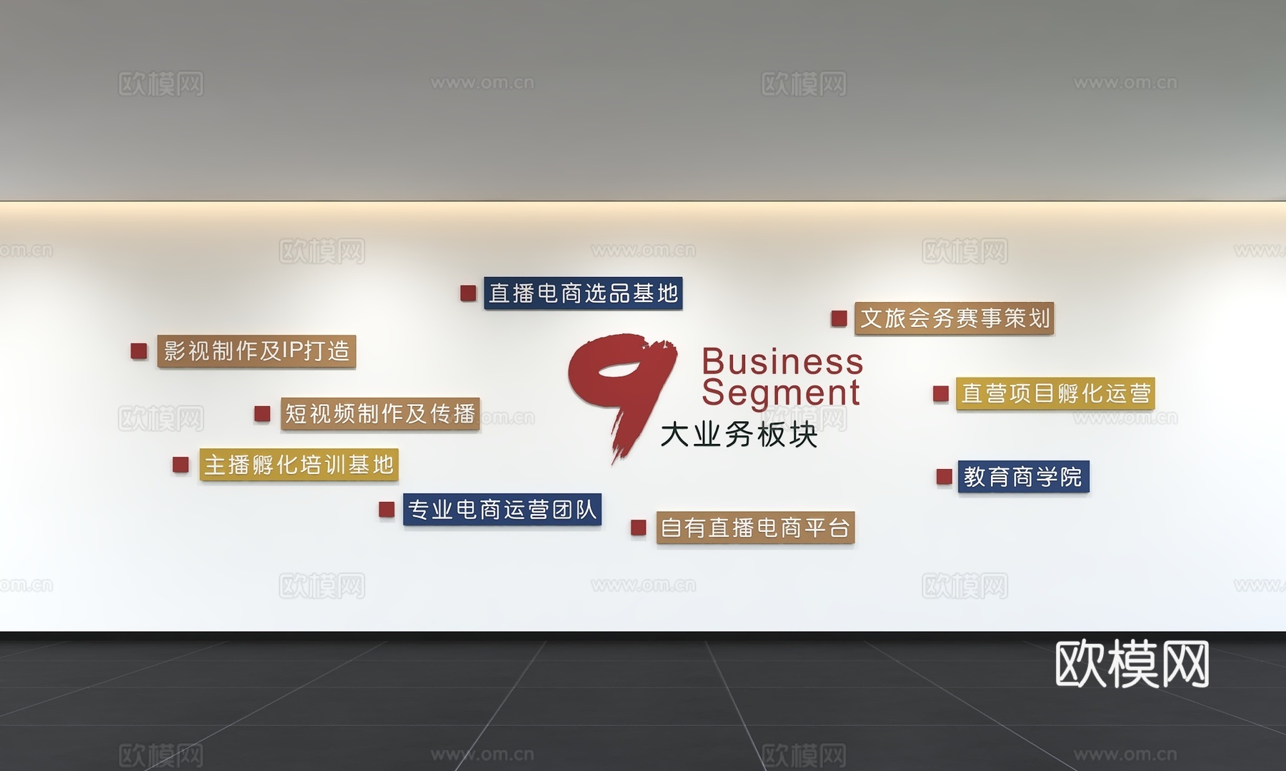 现代企业文化墙 办公背景墙 走廊 宣传栏 标语 口号 企业风3d模型