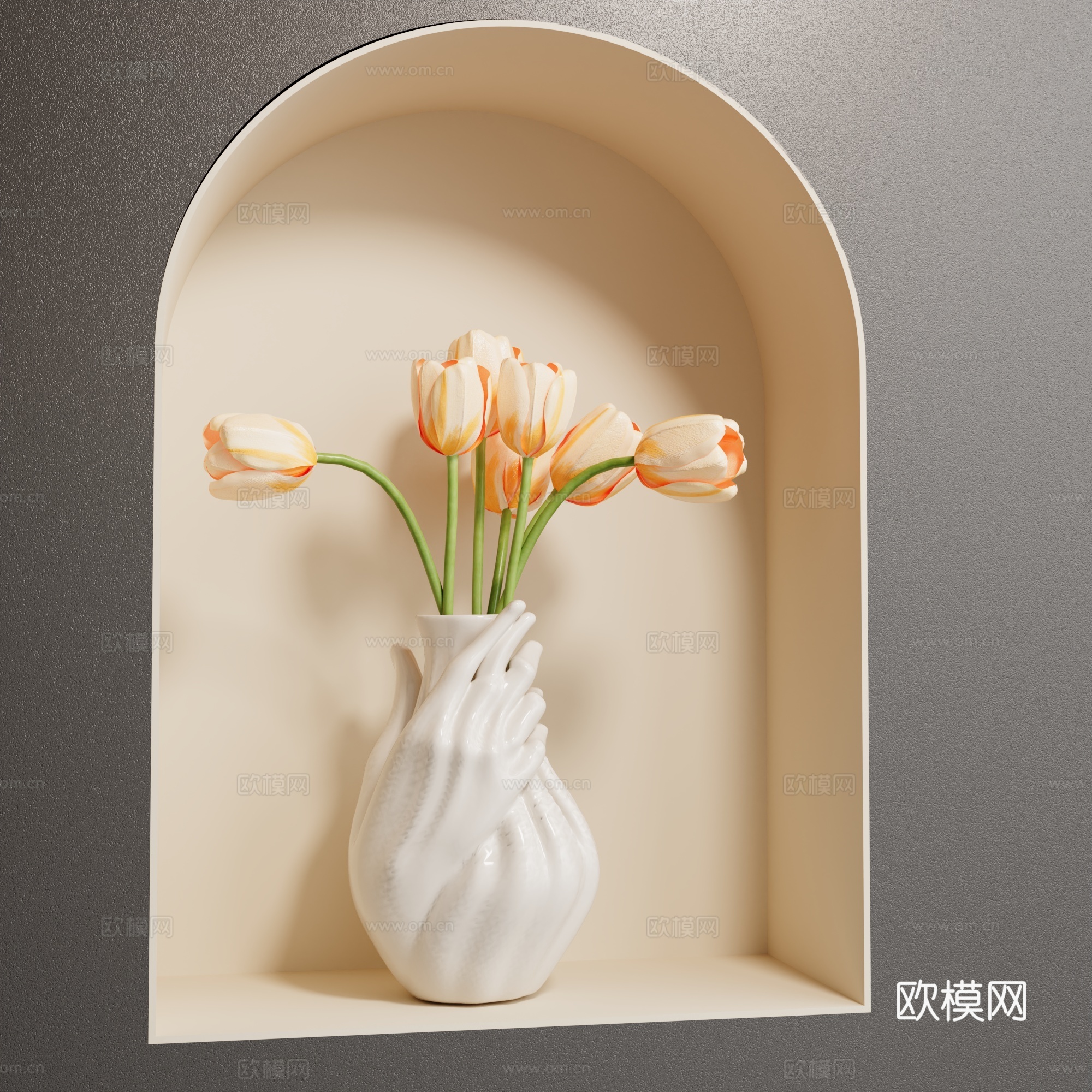 现代花瓶 艺术背昱墙 现代花瓶现代奶油风花瓶 花艺 奶油风3d模型
