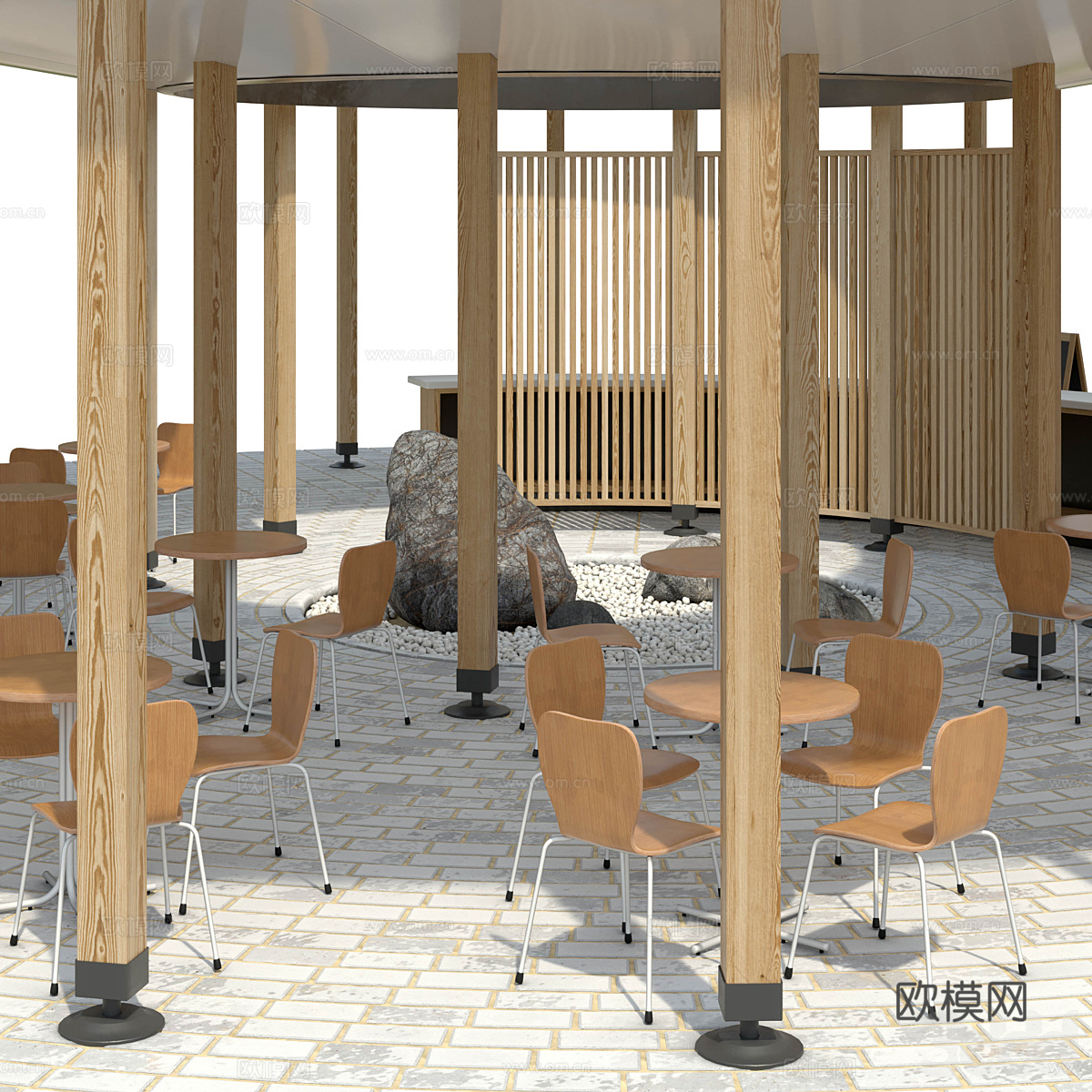 现代圆形露天咖啡厅3d模型