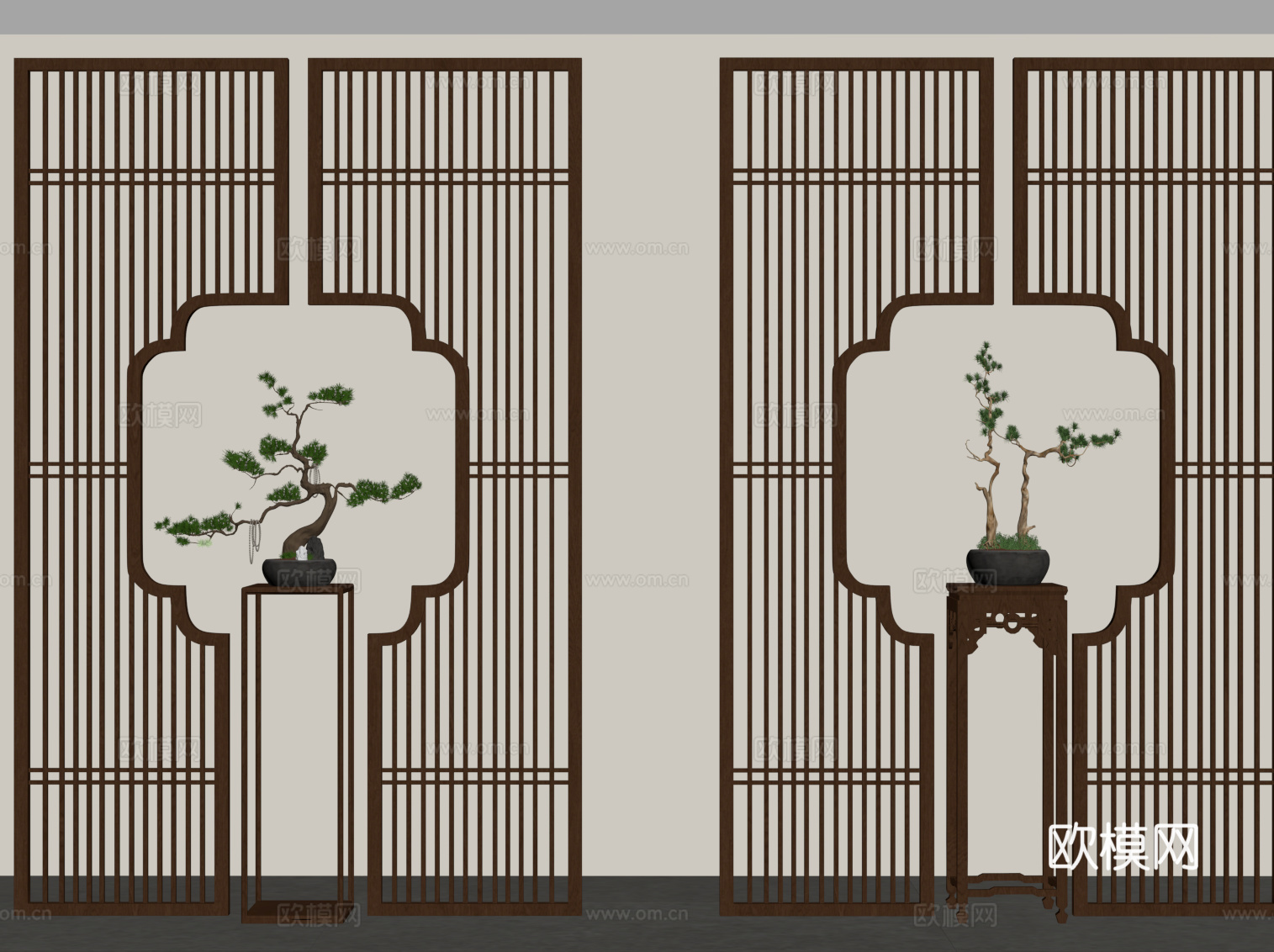 新中式隔断 格栅隔断 花架su模型