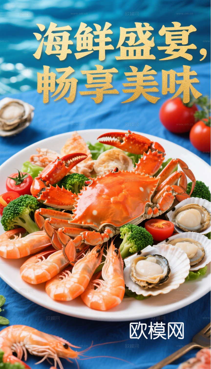 海鲜虾蟹鱼餐饮海报
