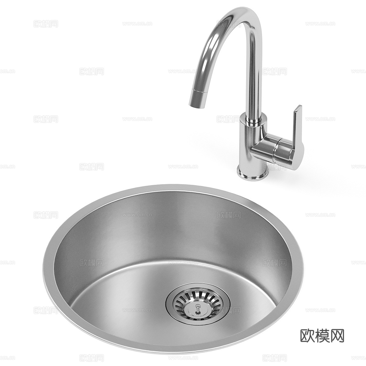 现代圆形不锈钢水槽3d模型