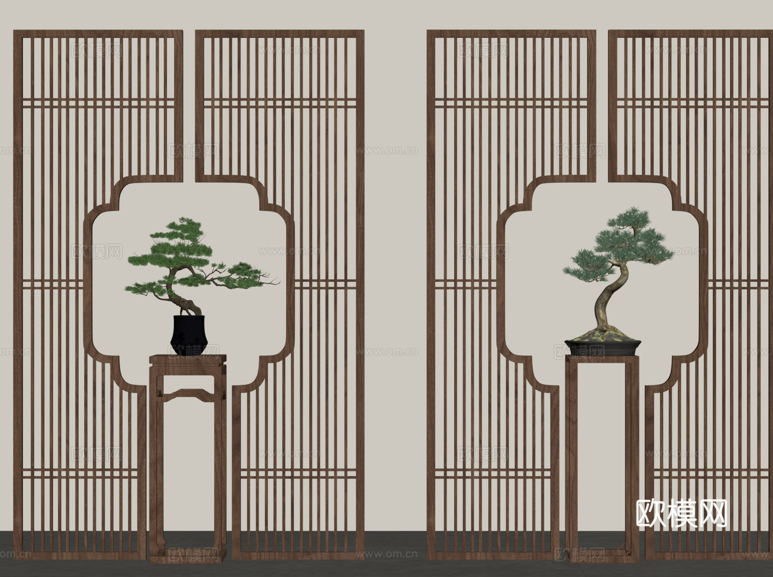 新中式隔断 格栅隔断 花架su模型