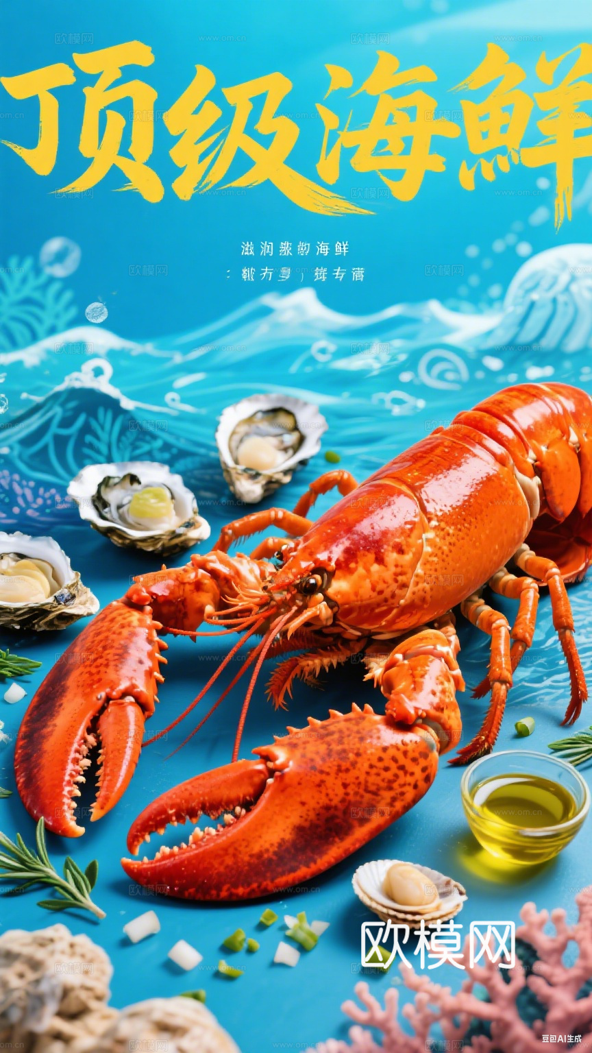海鲜虾蟹鱼餐饮海报