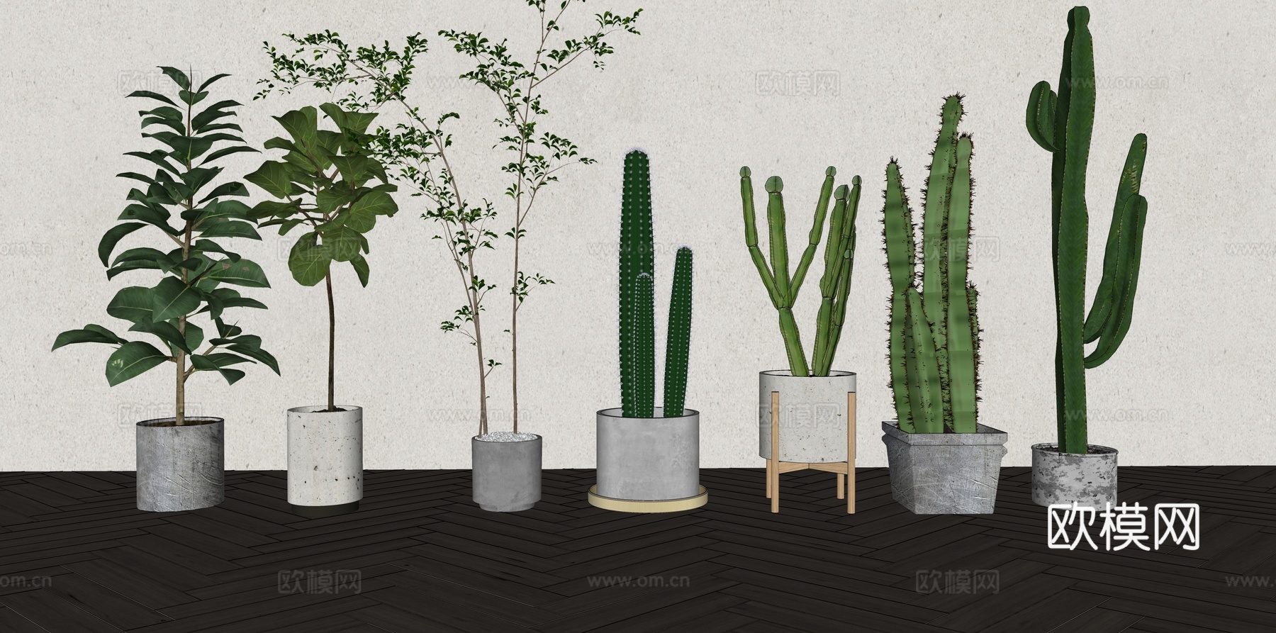 现代森系植物盆栽组合 绿植盆栽 盆景 阳台植物su模型