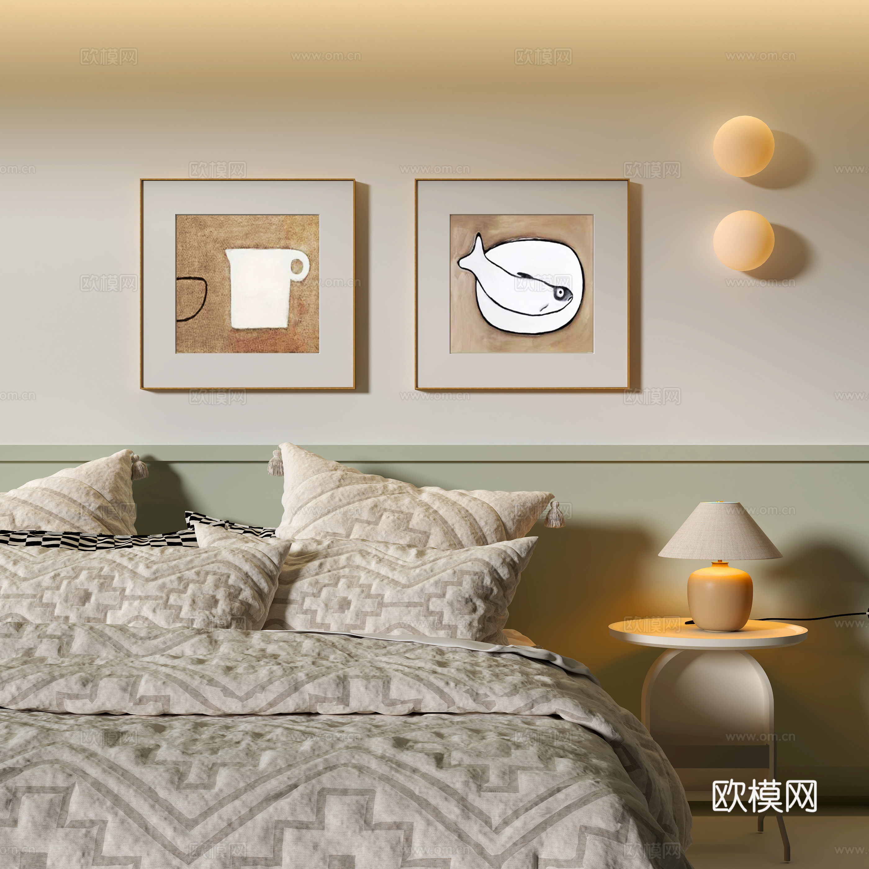 现代卧室装饰挂画su模型