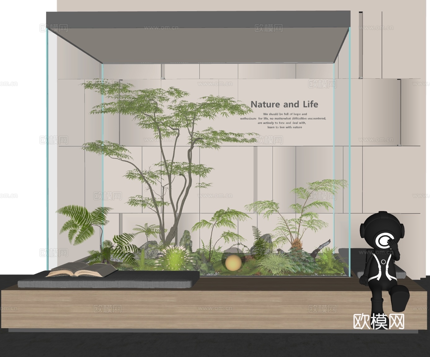 现代室内景观 景观造景 景观休息区 景观树 绿植景观su模型