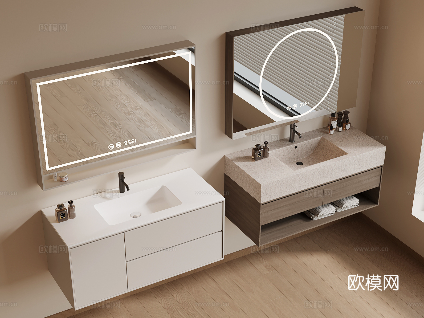 北欧侘寂风浴室柜 洗漱用品3d模型