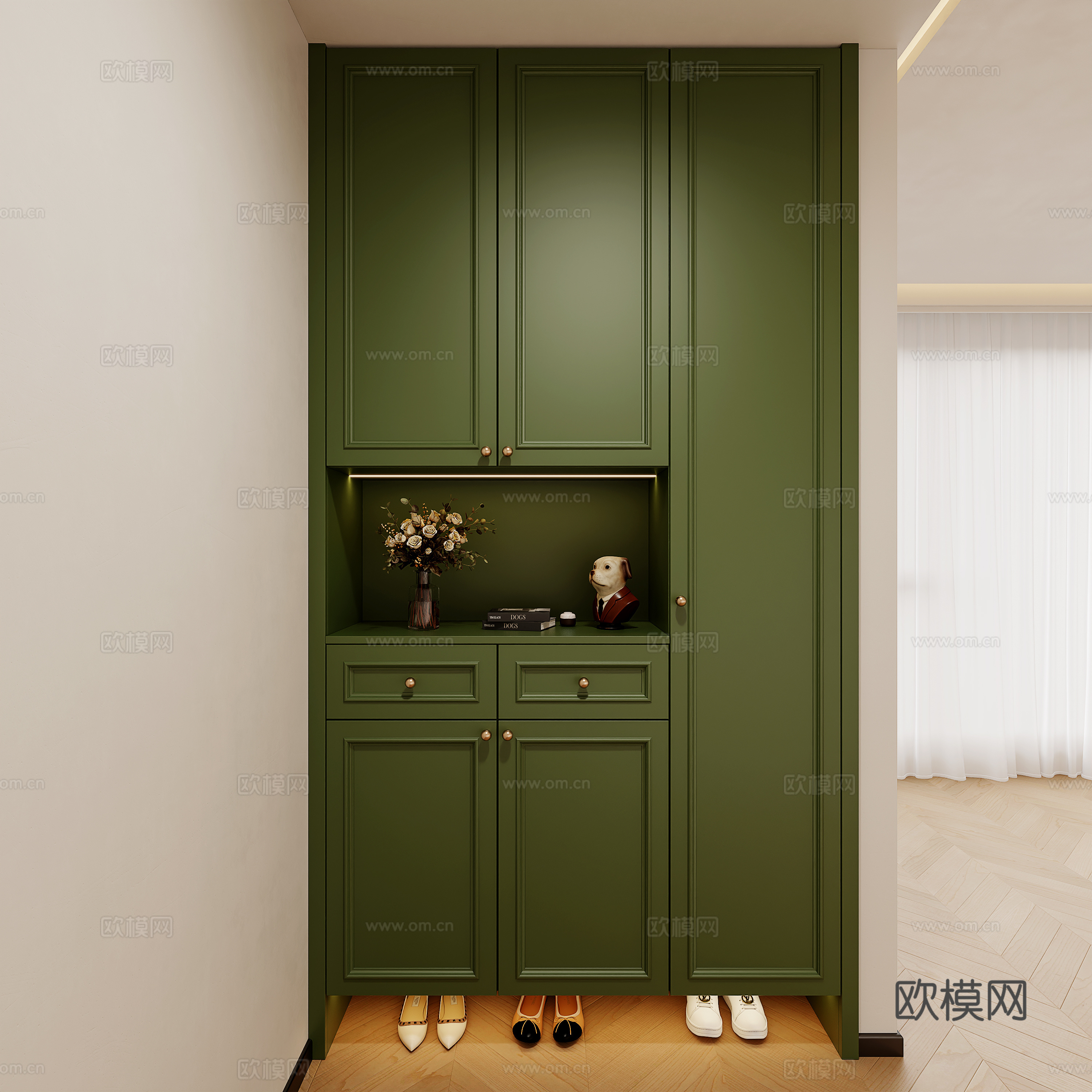 法式复古绿鞋柜 入户鞋柜  玄关鞋柜3d模型