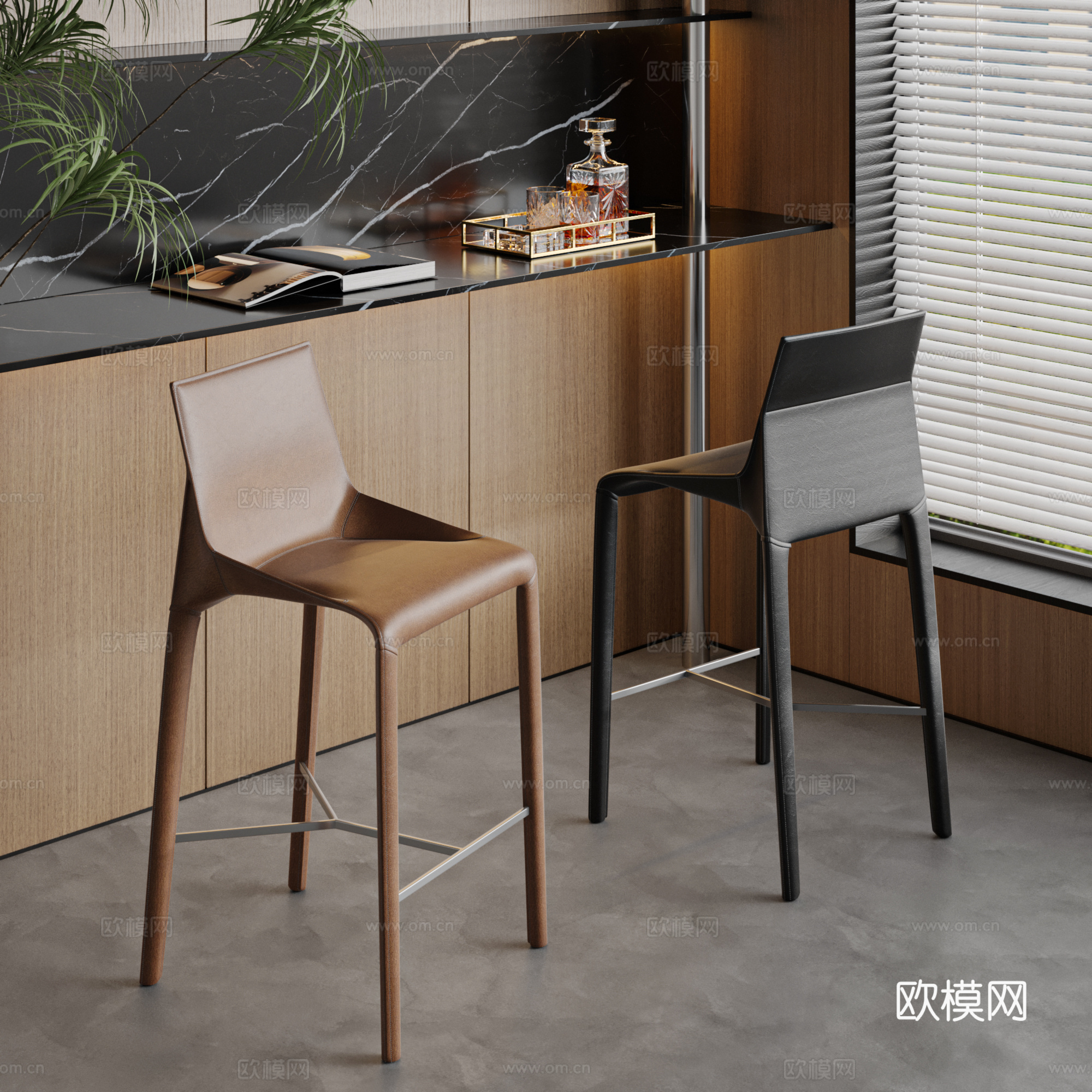 POLIFORM 现代意式 吧椅组合 吧台吧椅组合 吧台椅3d模型