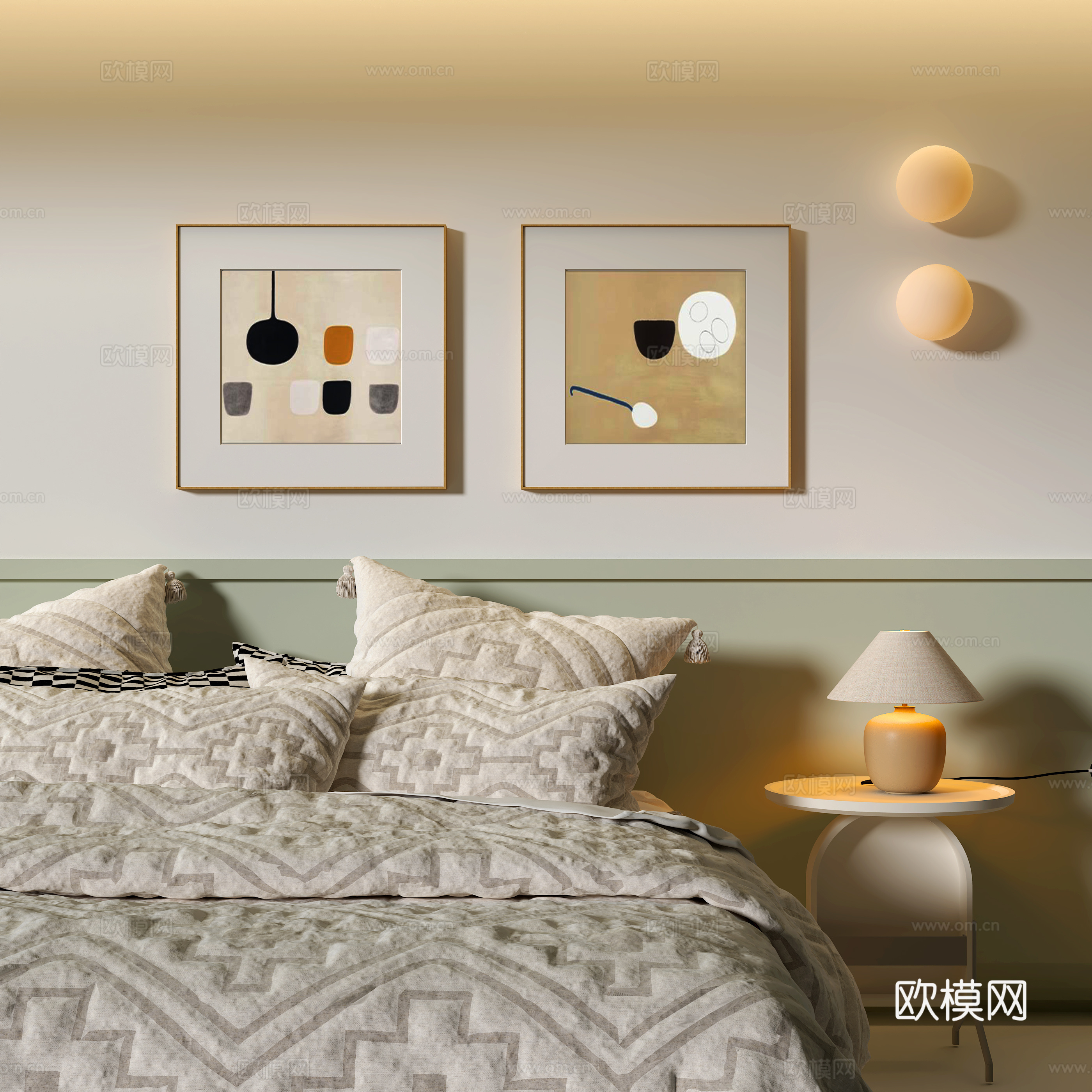 现代卧室装饰挂画su模型