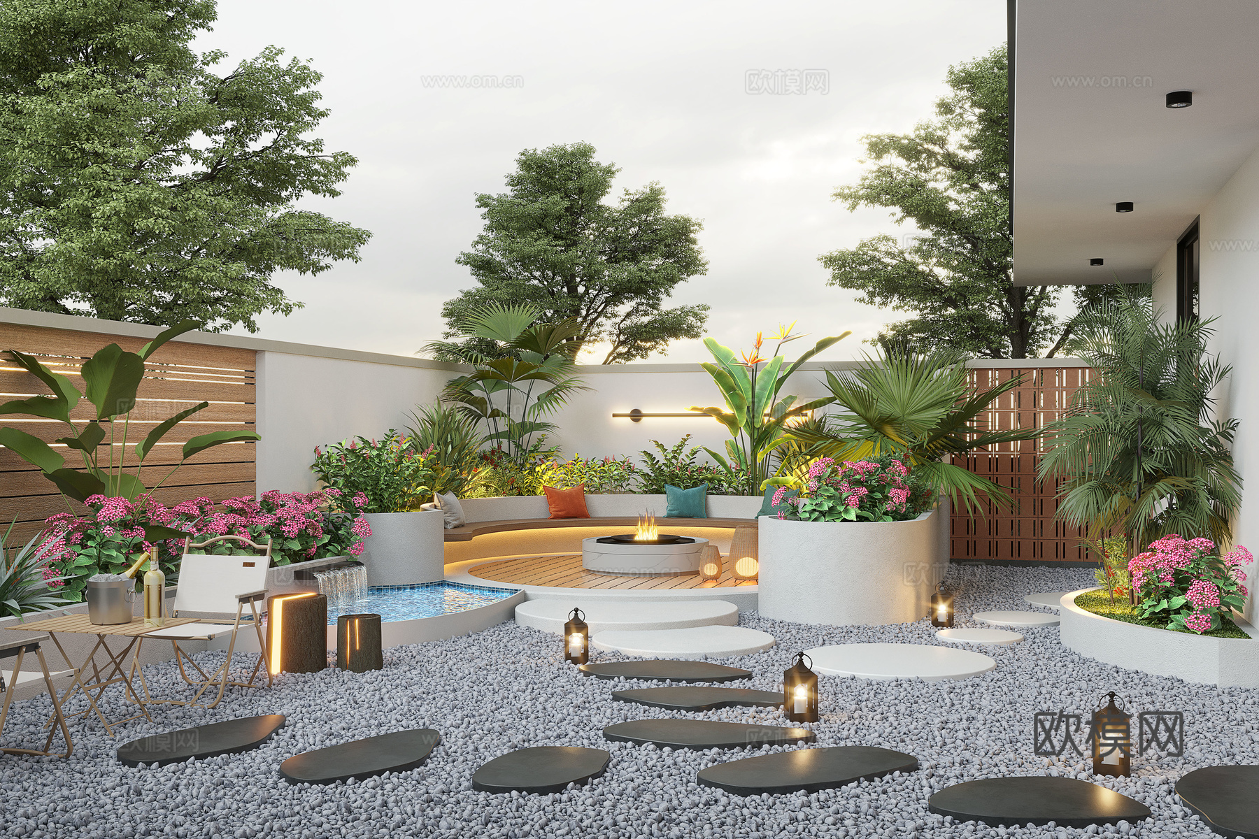 现代庭院景观 别墅庭院 庭院水景 景观造景 景观小品3d模型