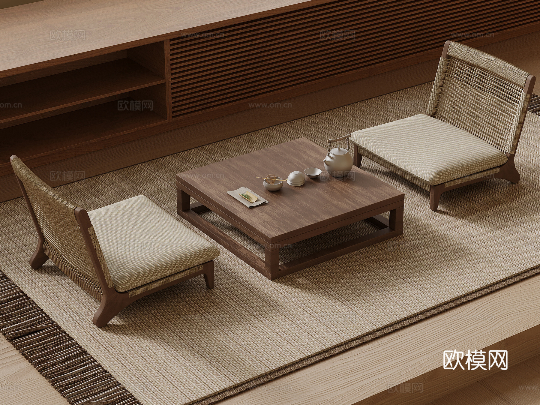 新中式茶桌椅3d模型