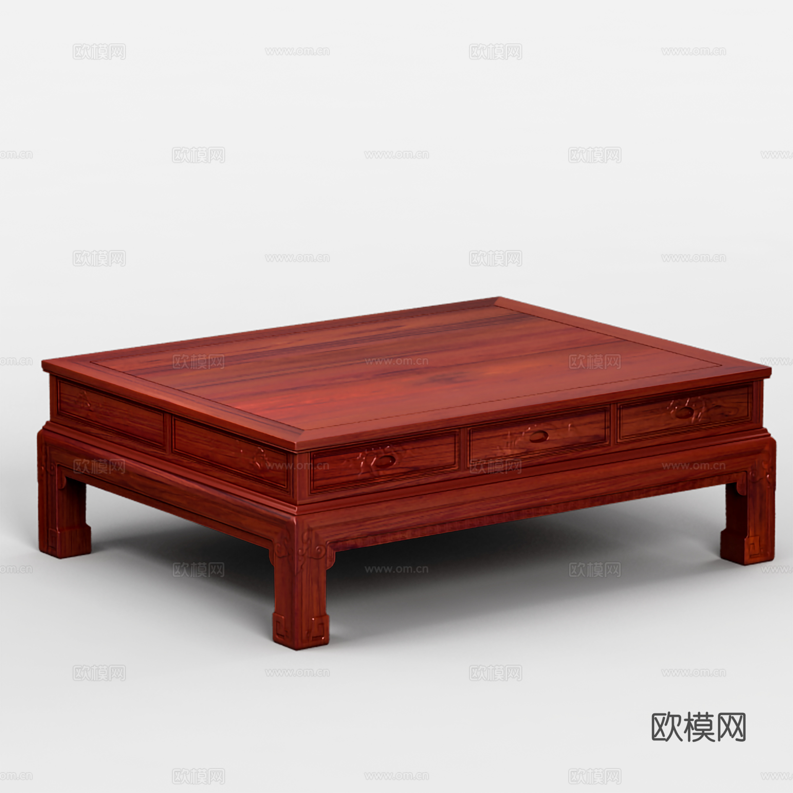 中式客厅茶几 方几 雕花造型 实木红木3d模型