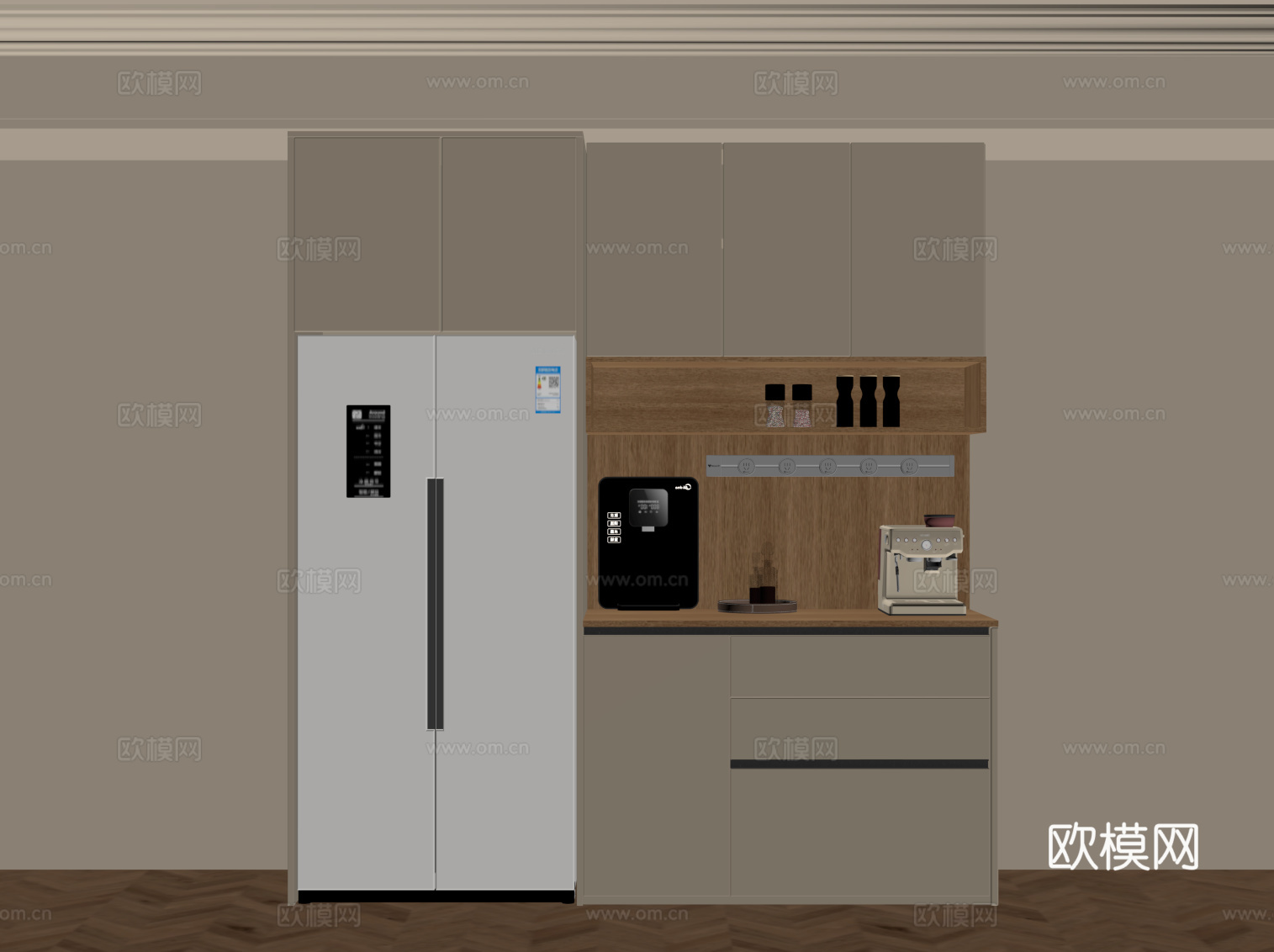 现代奶油风酒柜 餐边柜su模型