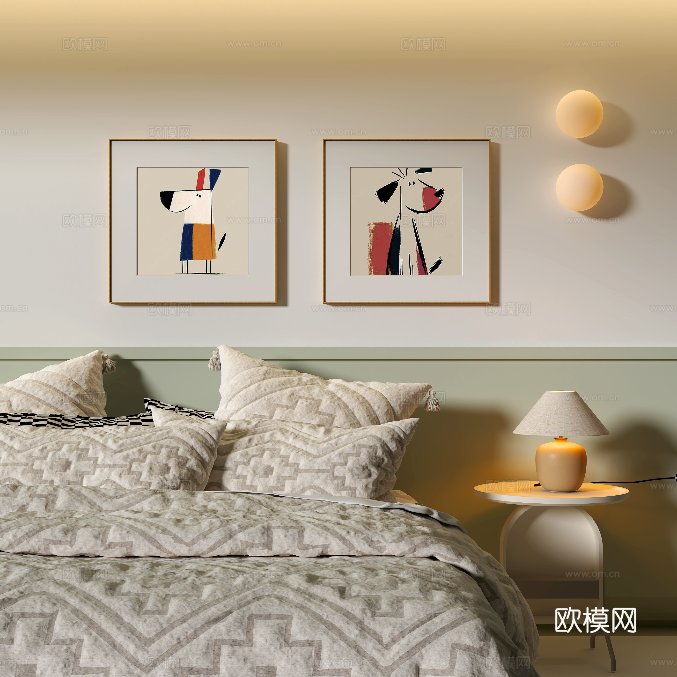 现代卧室装饰挂画su模型