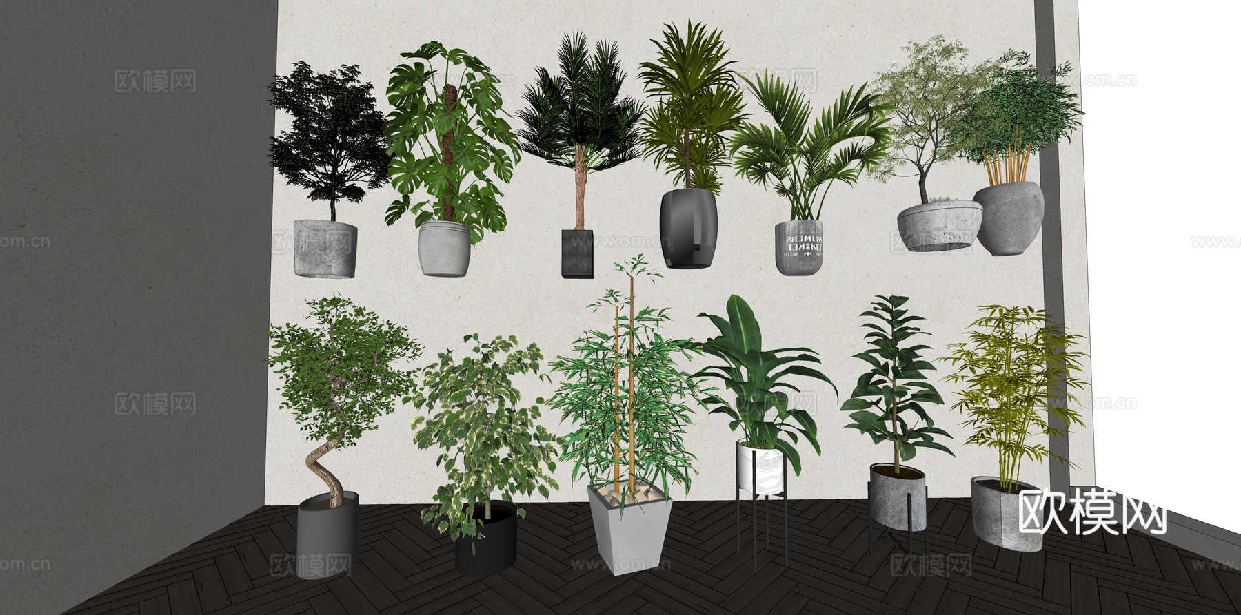 现代森系植物盆栽组合 绿植盆栽 盆景 阳台植物su模型