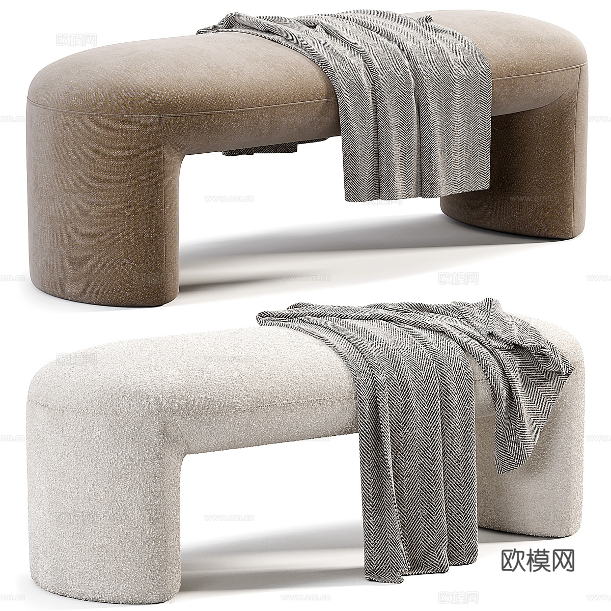 现代意式奶油风布艺长凳 床尾凳3d模型