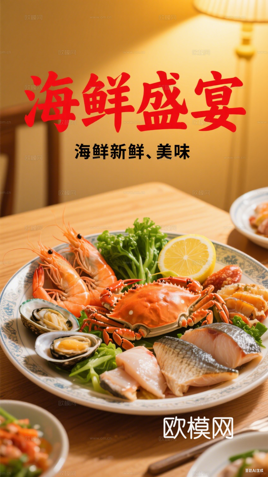 海鲜虾蟹鱼餐饮海报
