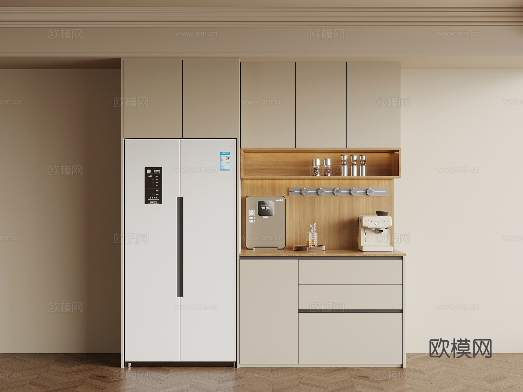 现代奶油风酒柜 餐边柜3d模型