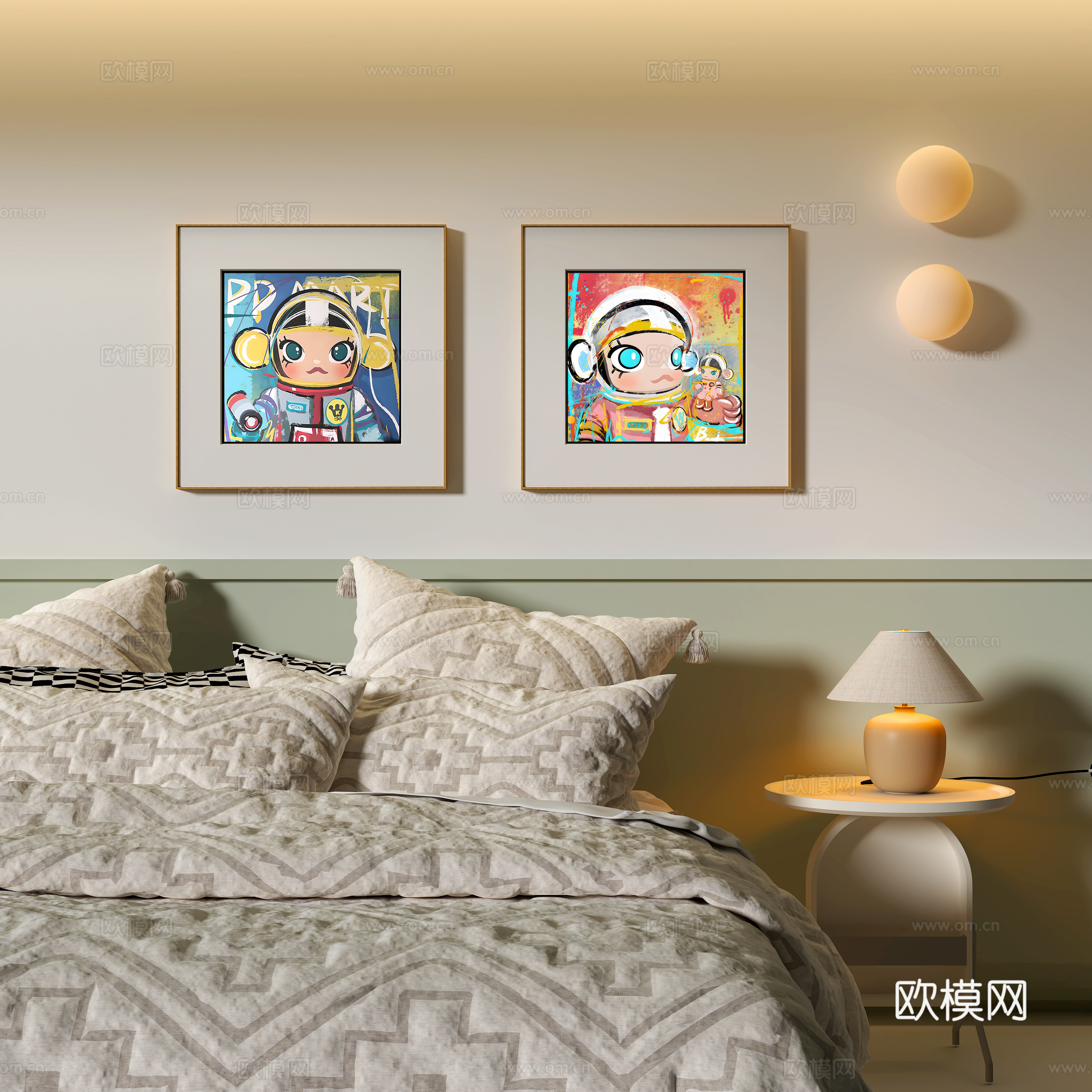 现代卧室装饰挂画 卡通挂画su模型